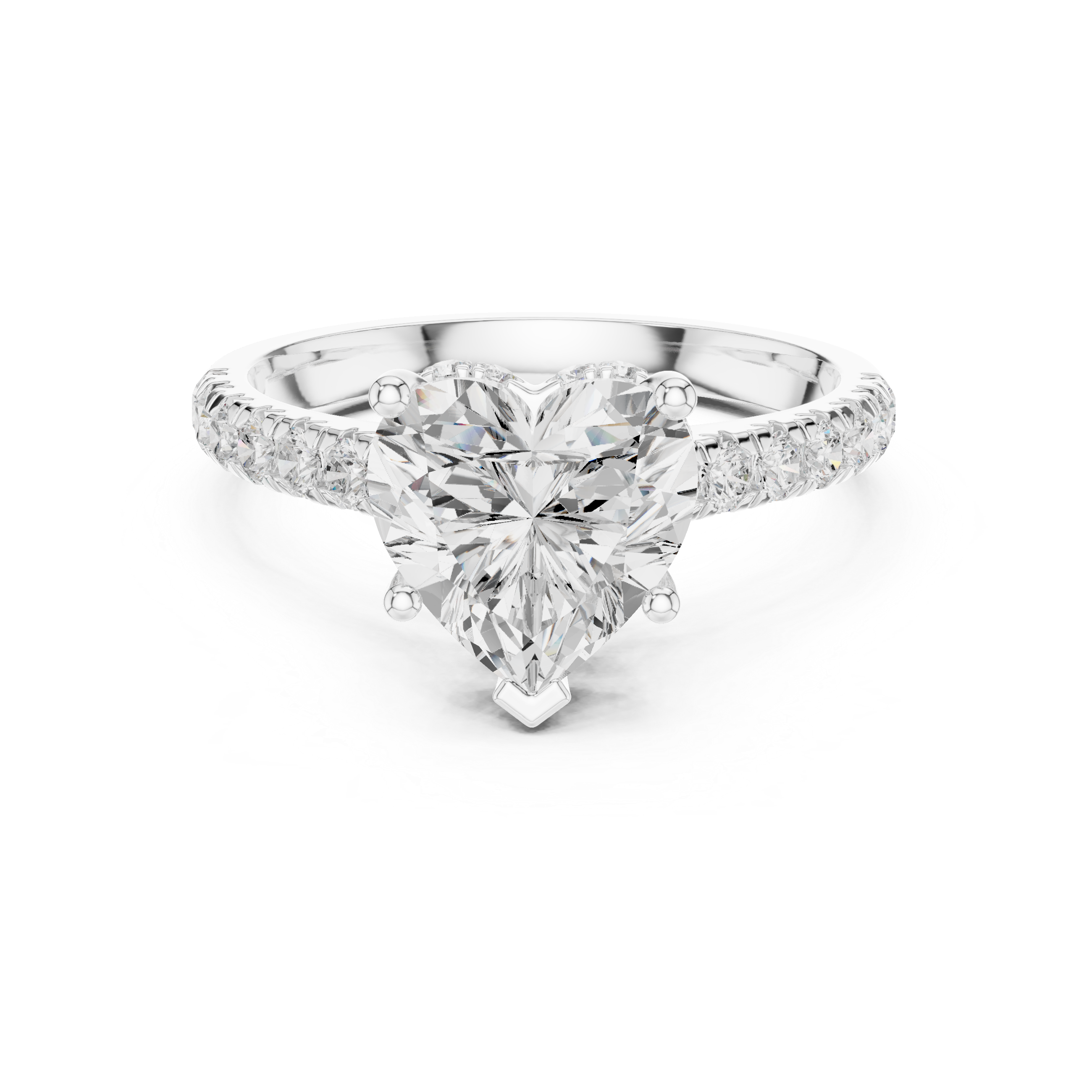 Heart-Cut Hidden Halo Pavé Engagement Ring with Four-Prong Setting