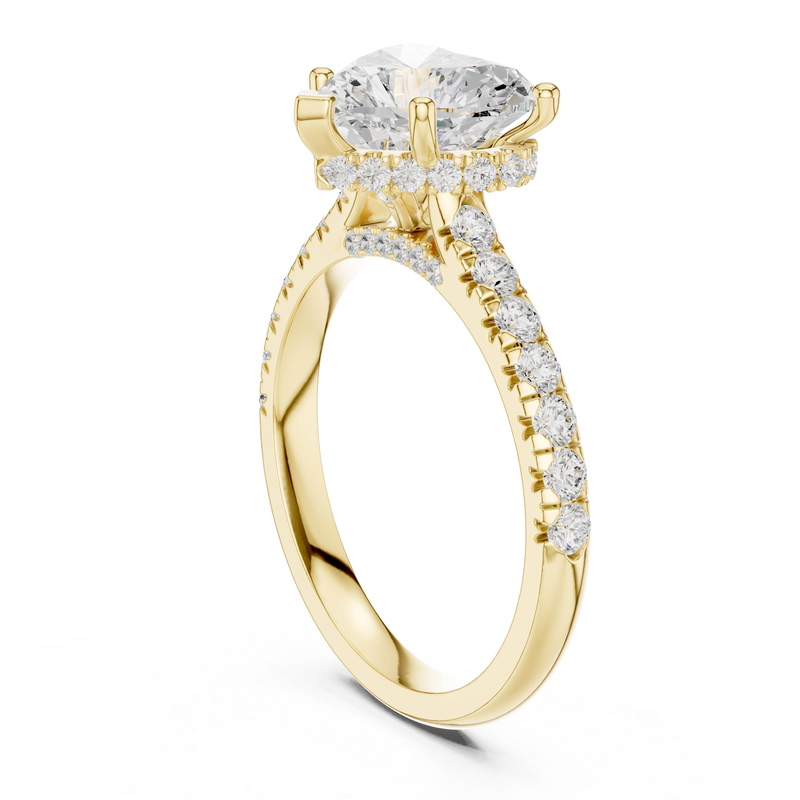 Heart-Cut Hidden Halo Pavé Engagement Ring with Four-Prong Setting