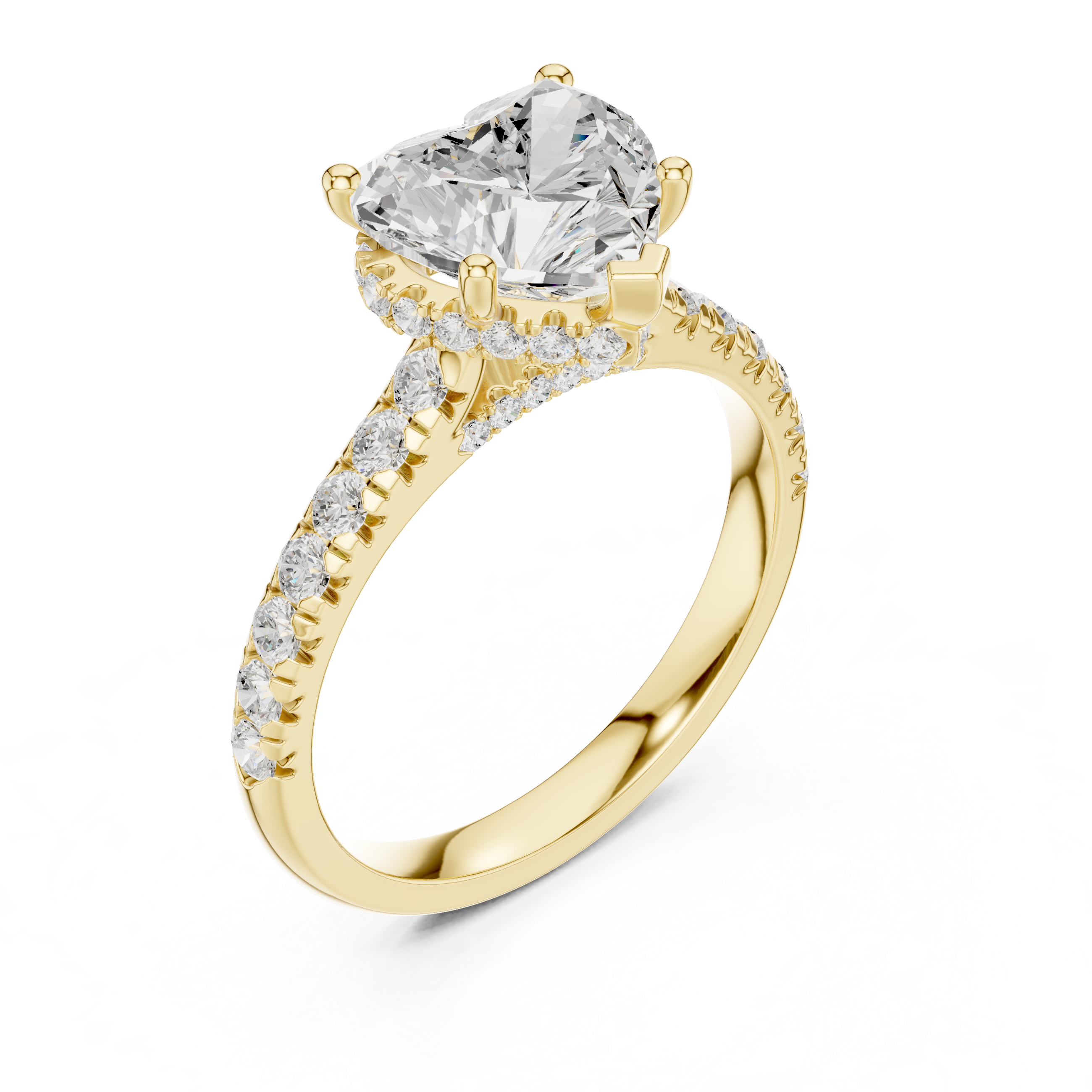 Heart-Cut Hidden Halo Pavé Engagement Ring with Four-Prong Setting