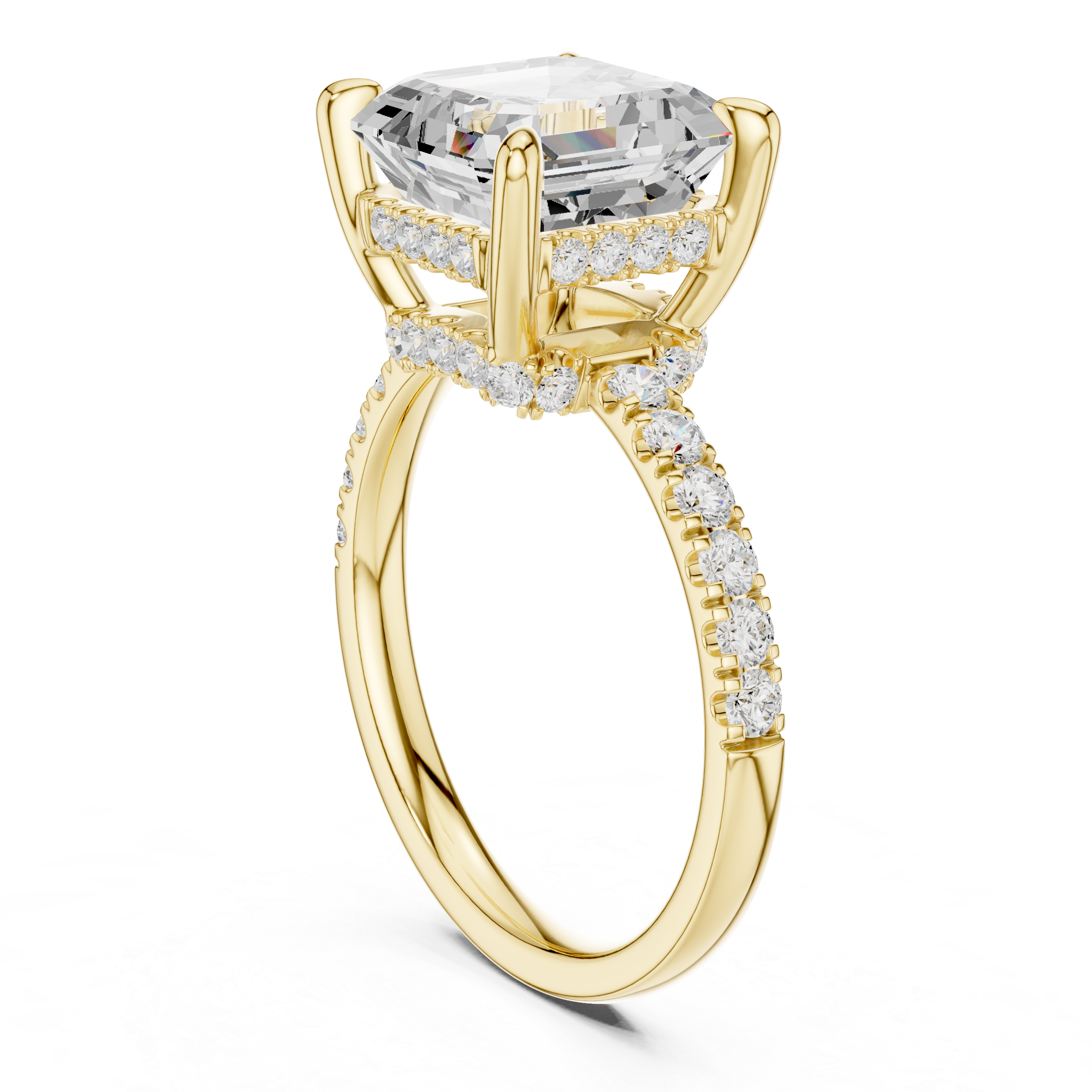 Asscher Cut Hidden Halo Engagement Ring with Pavé Diamond Band