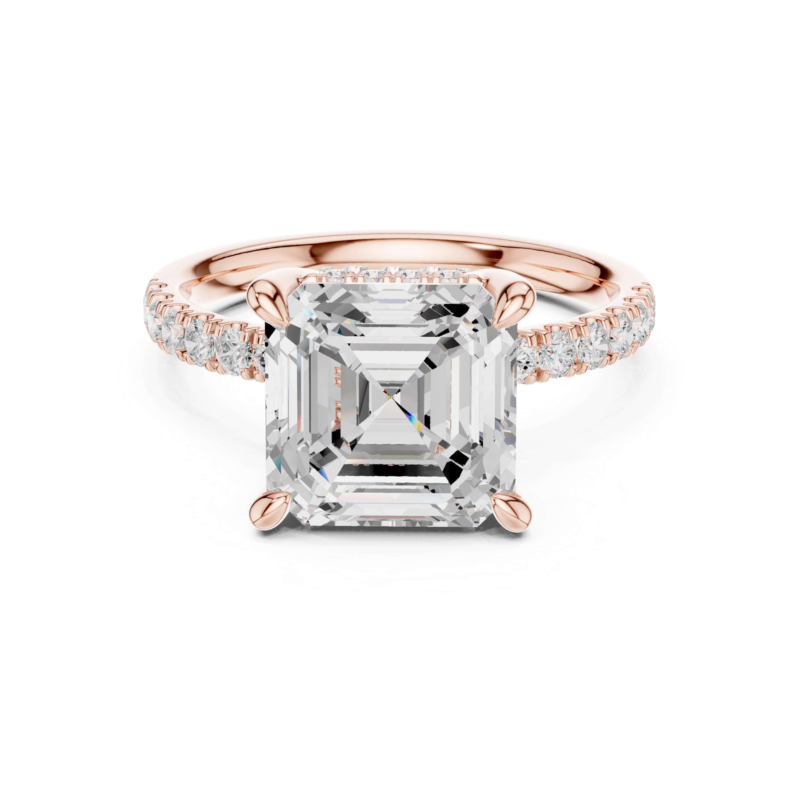 Asscher Cut Hidden Halo Engagement Ring with Pavé Diamond Band