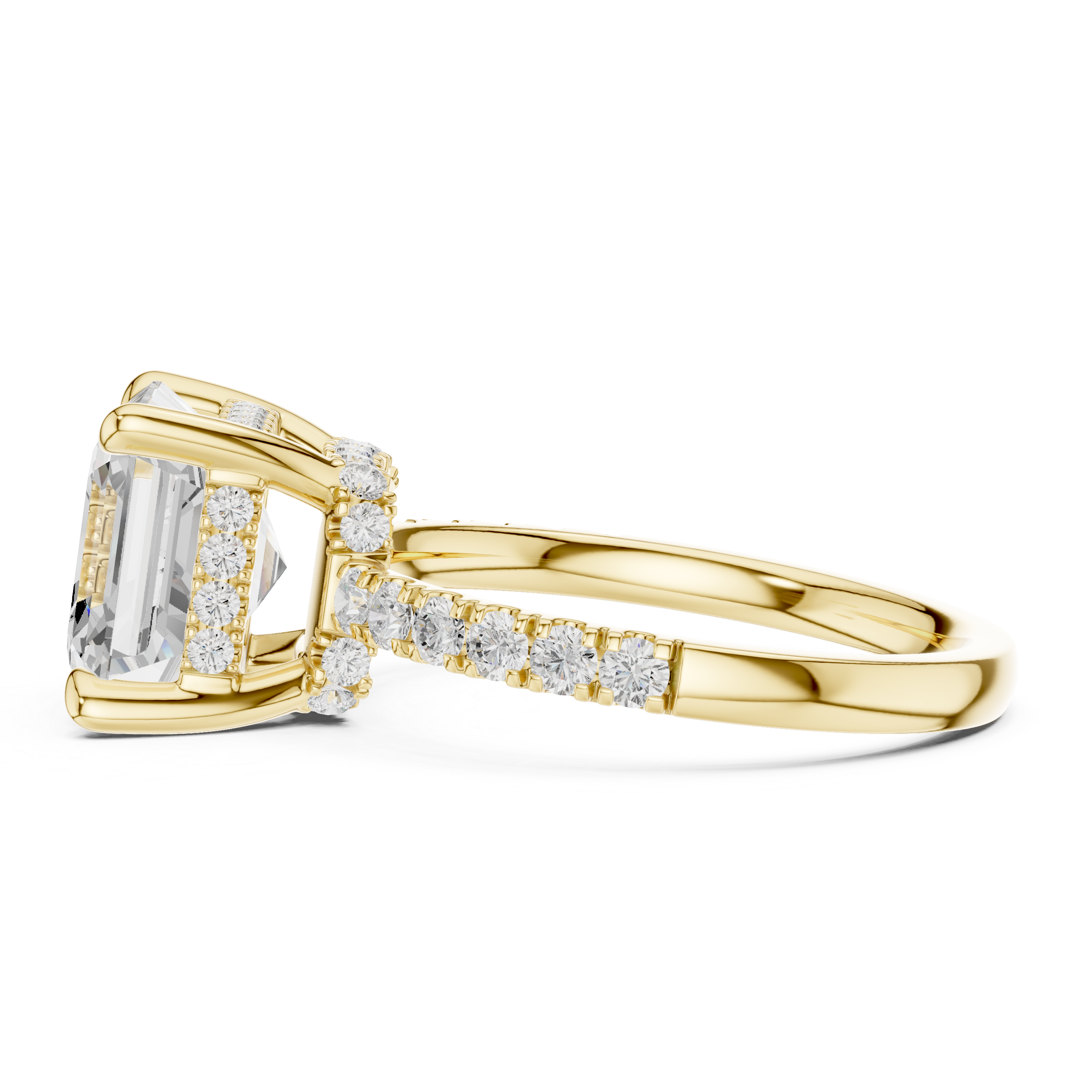 Asscher Cut Hidden Halo Engagement Ring with Pavé Diamond Band