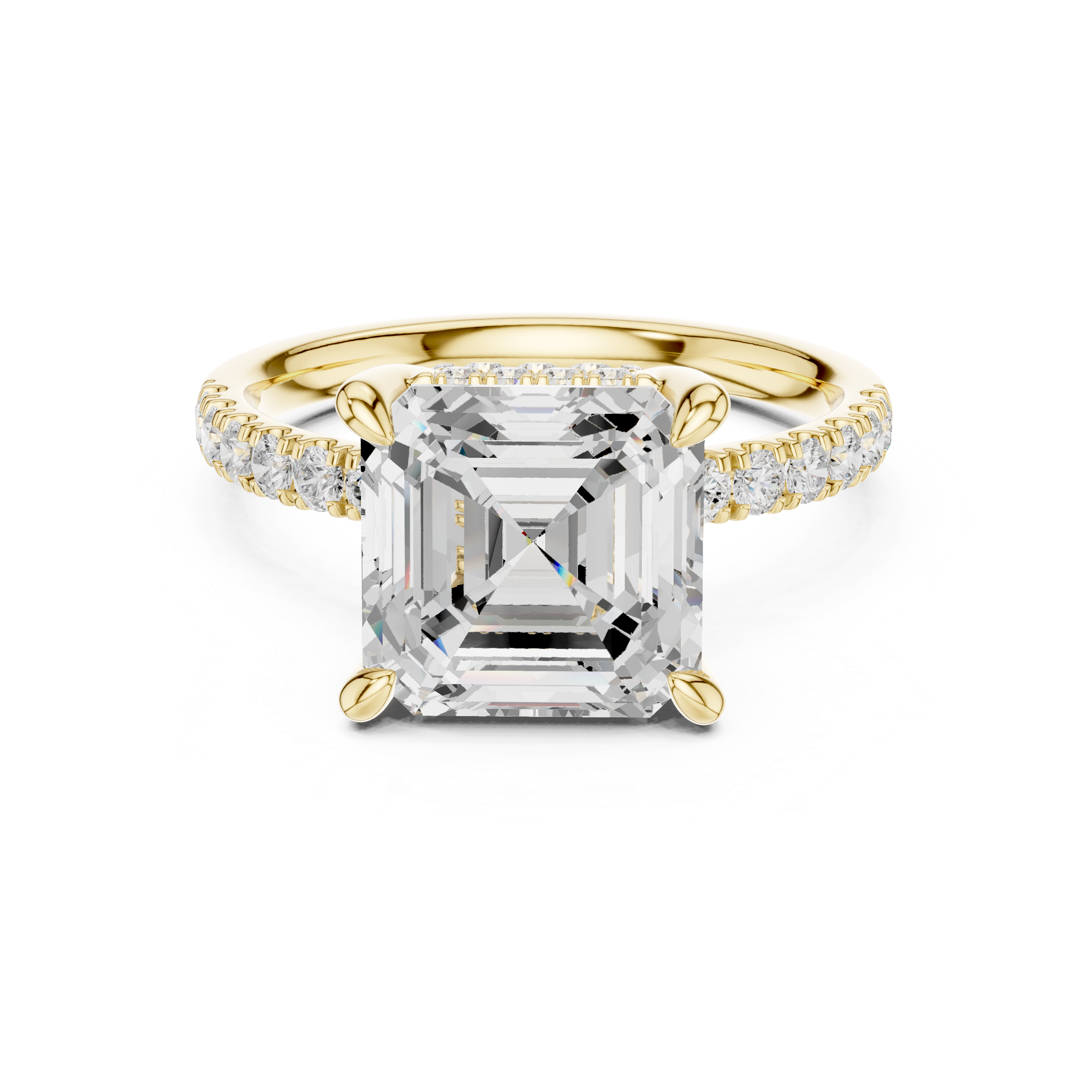 Asscher Cut Hidden Halo Engagement Ring with Pavé Diamond Band