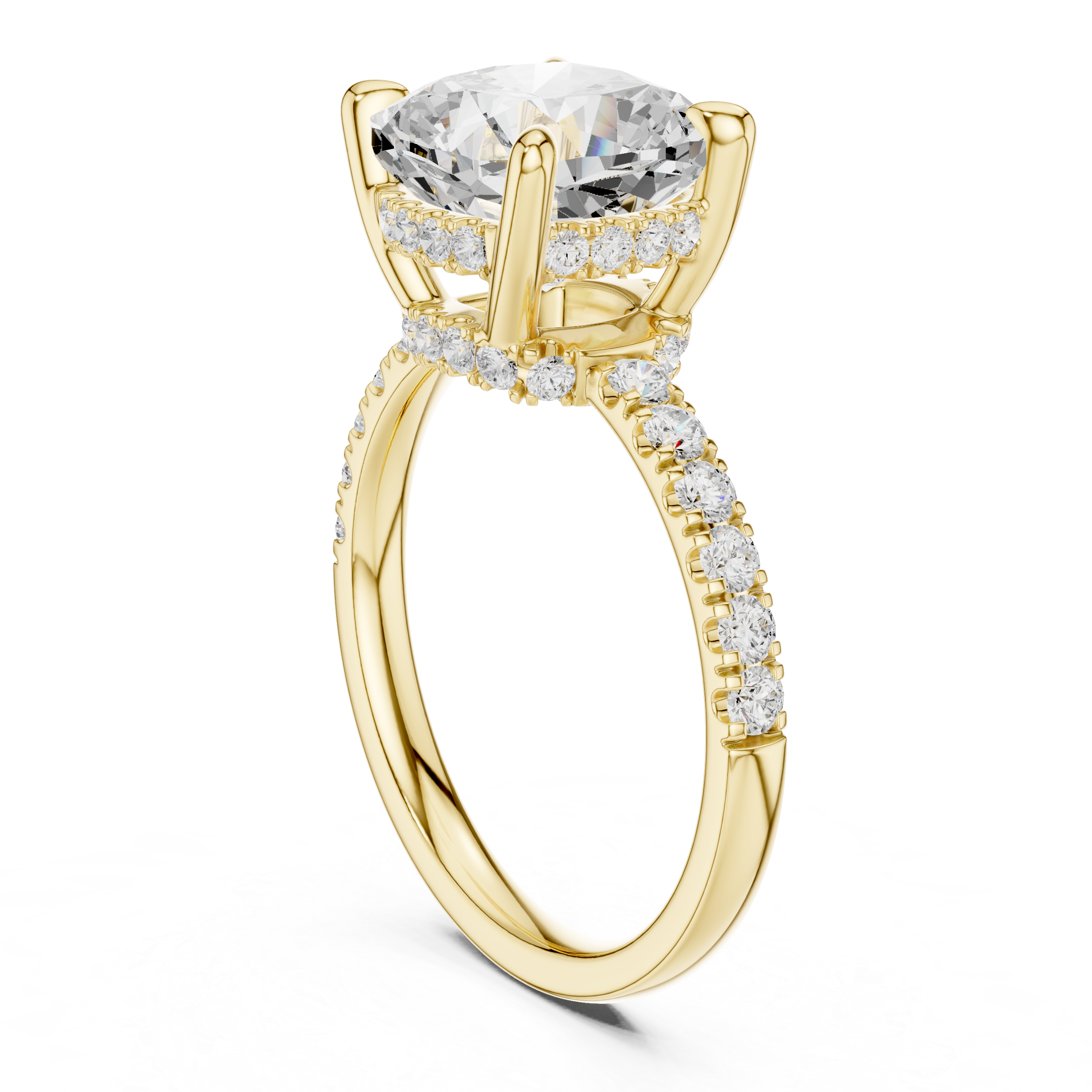 Cushion Cut Hidden Halo Engagement Ring with Pavé Diamond Band