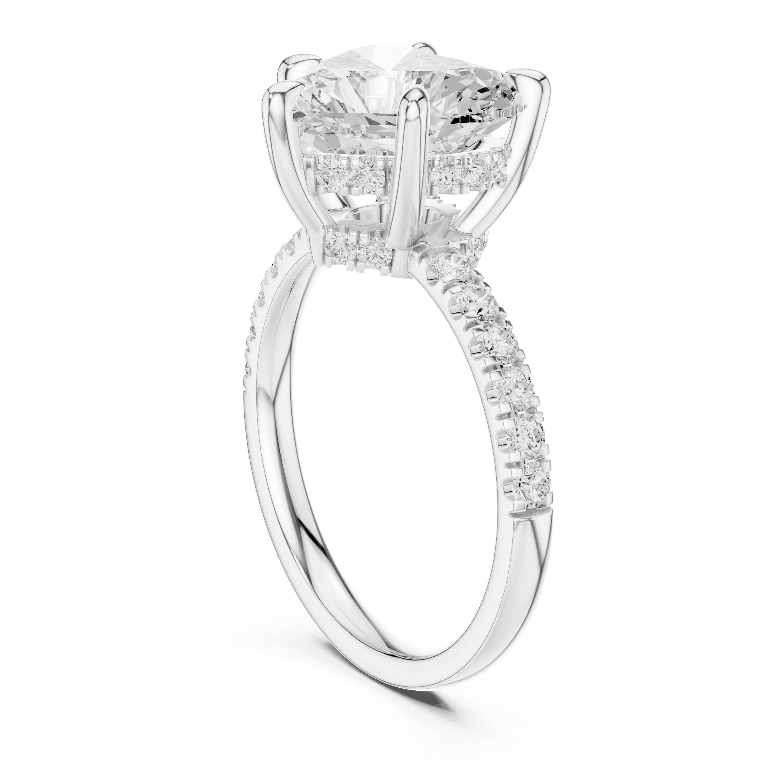 Heart Cut Hidden Halo Engagement Ring with Pavé Diamond Band