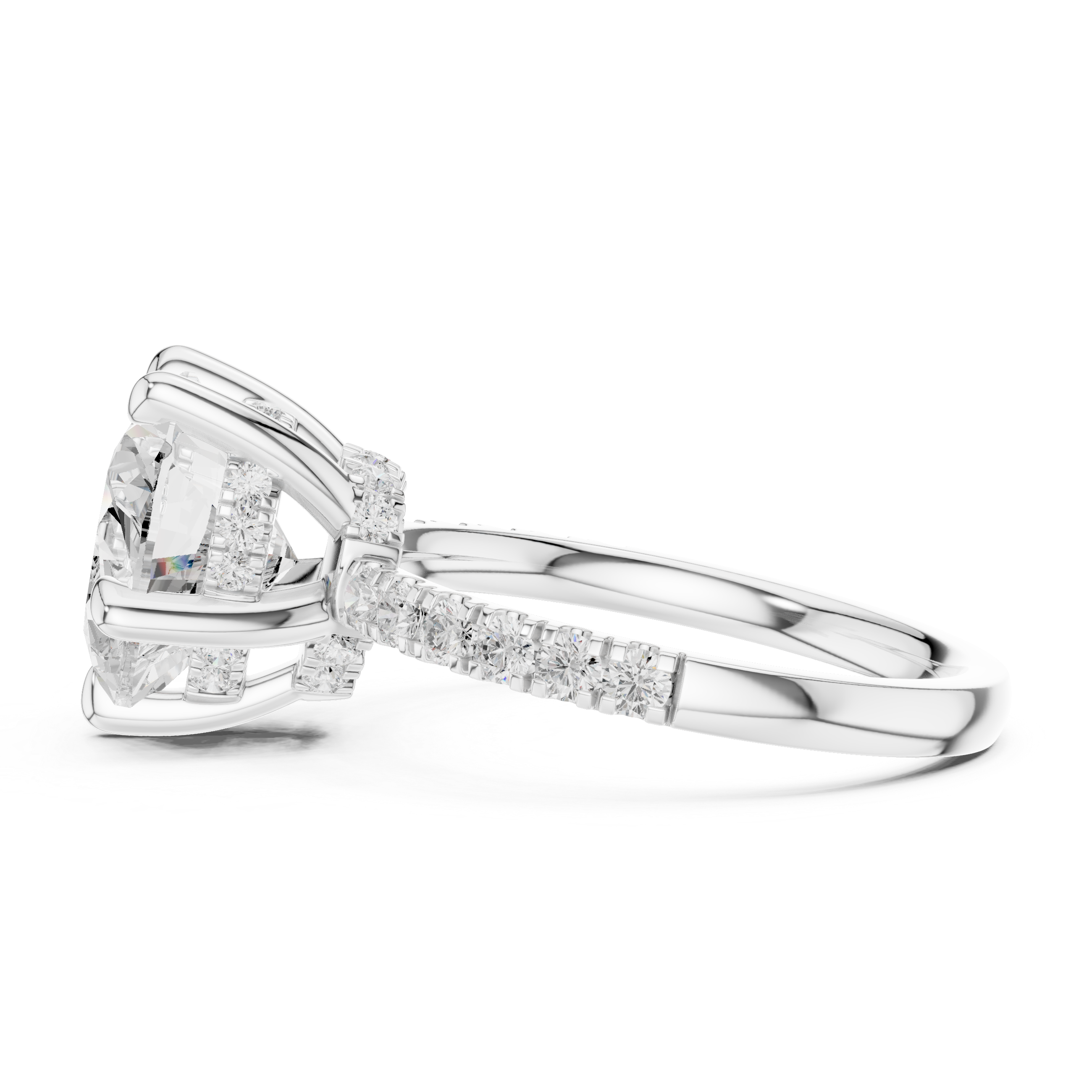 Heart Cut Hidden Halo Engagement Ring with Pavé Diamond Band