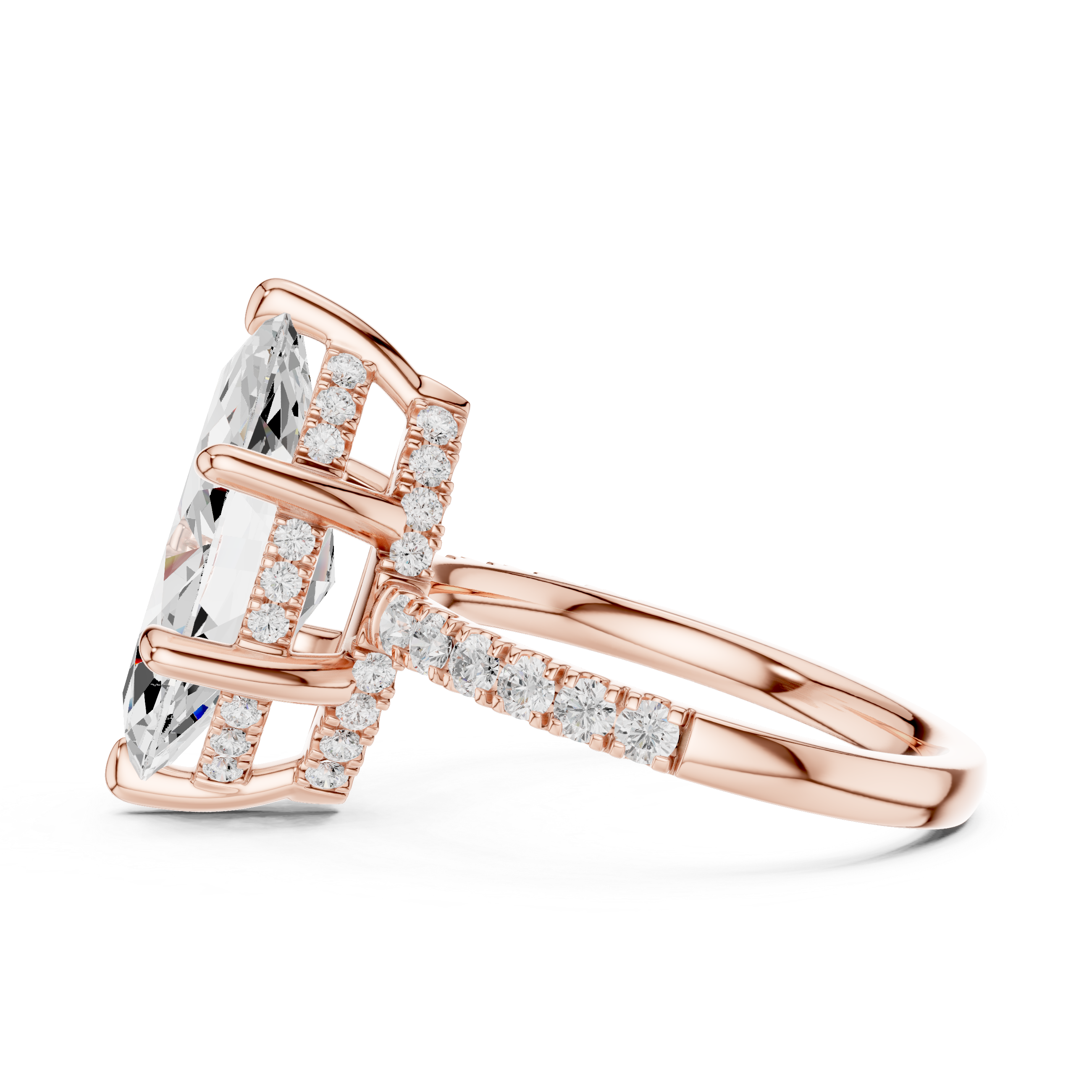 Marquise Cut Hidden Halo Engagement Ring with Pavé Diamond Band