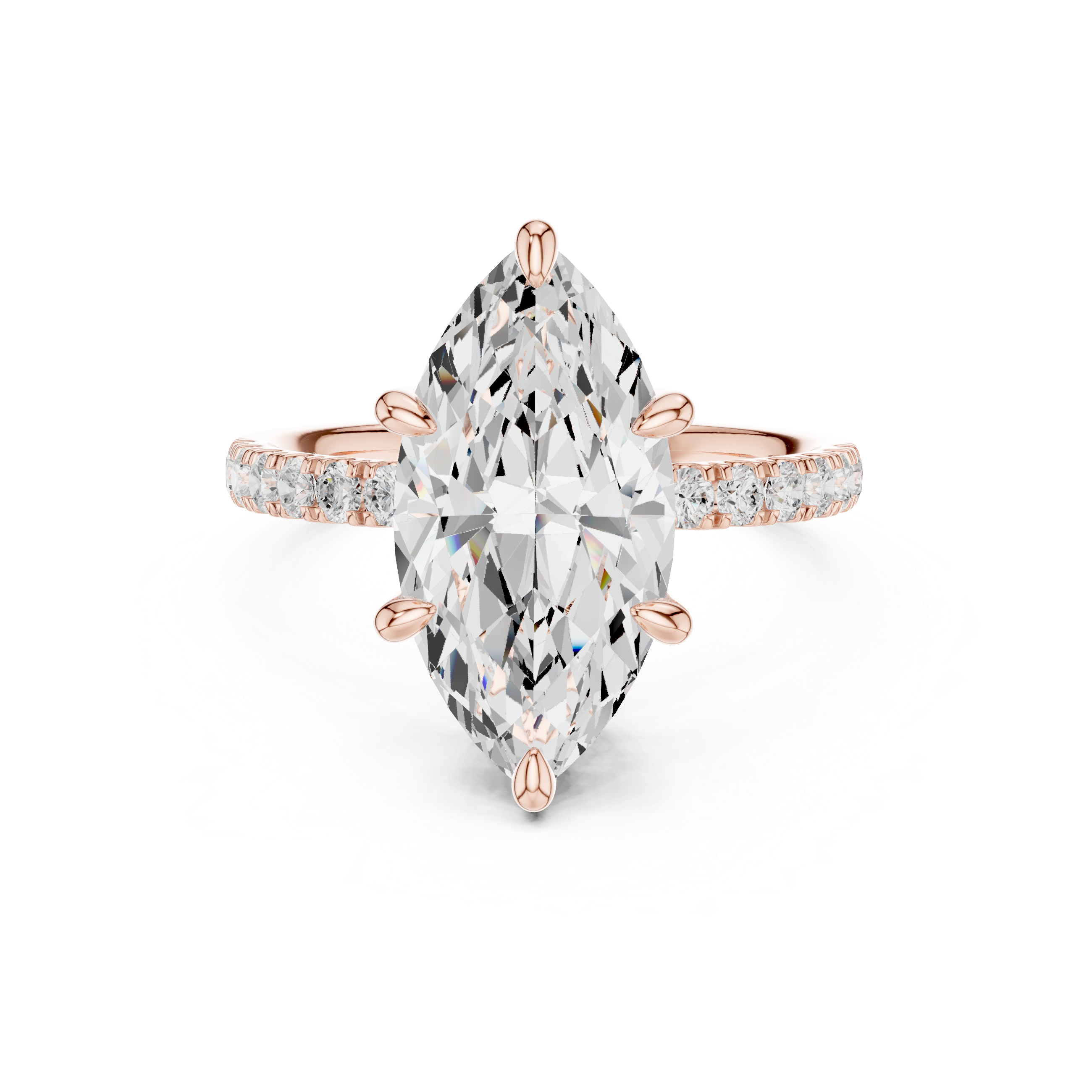 Marquise Cut Hidden Halo Engagement Ring with Pavé Diamond Band