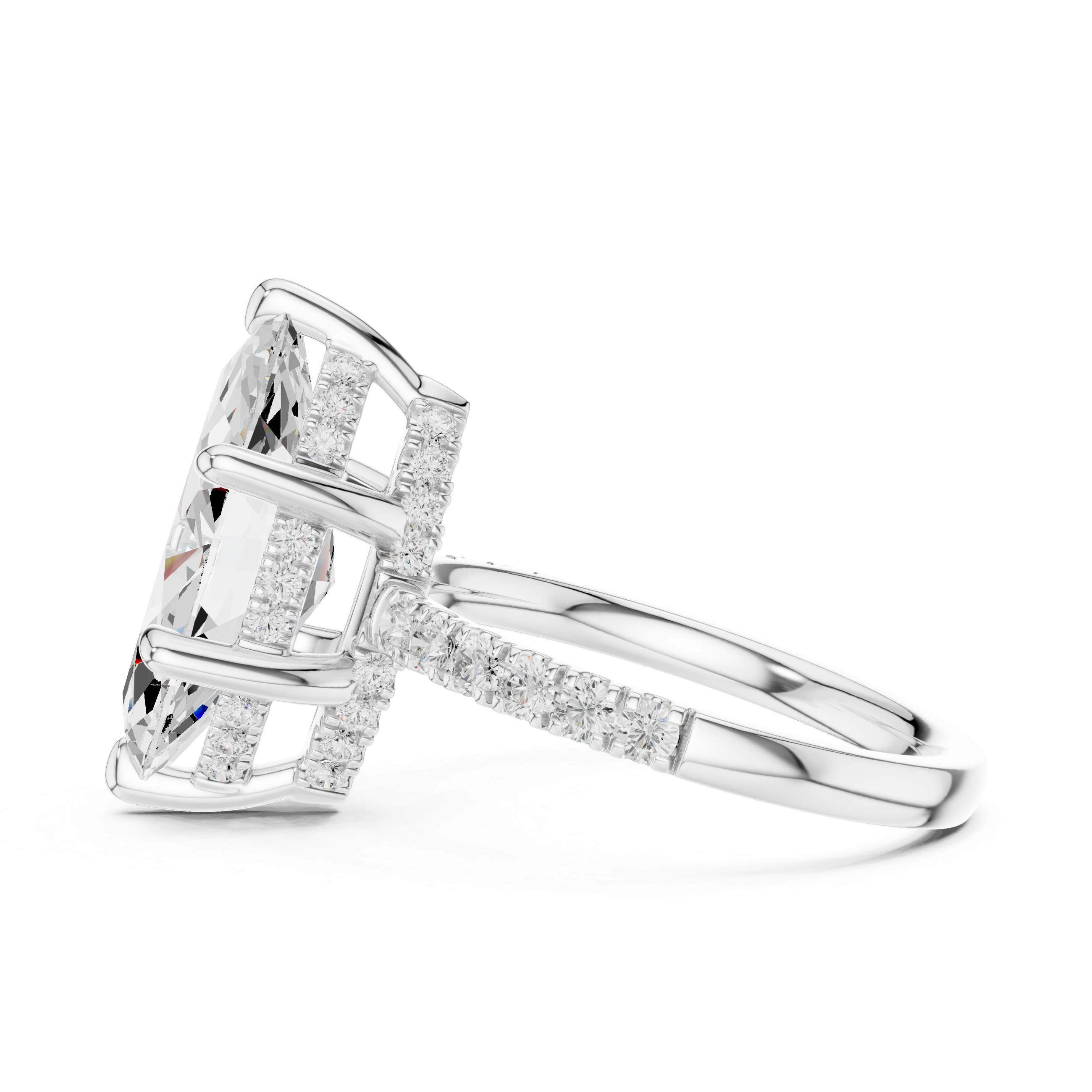 Marquise Cut Hidden Halo Engagement Ring with Pavé Diamond Band