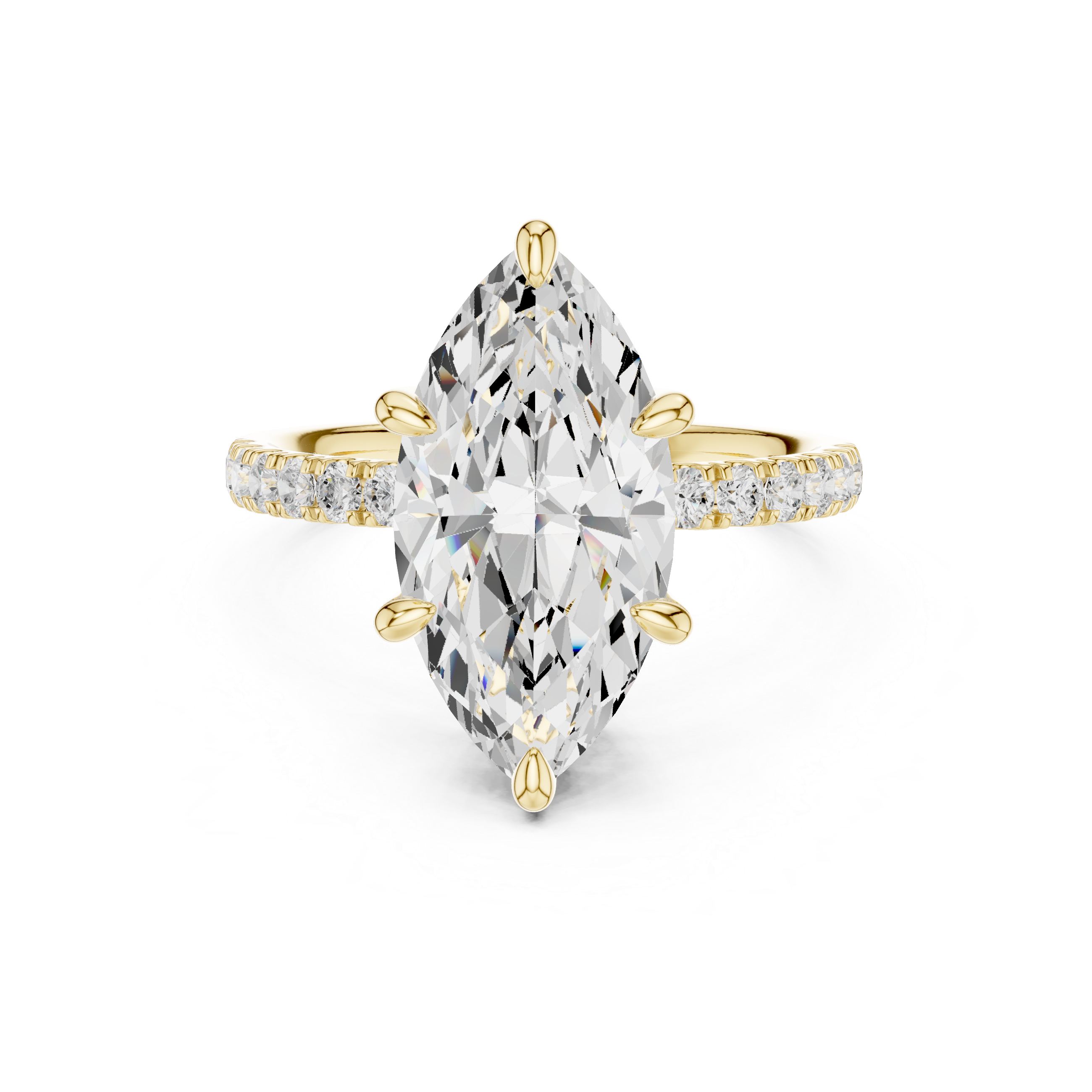 Marquise Cut Hidden Halo Engagement Ring with Pavé Diamond Band