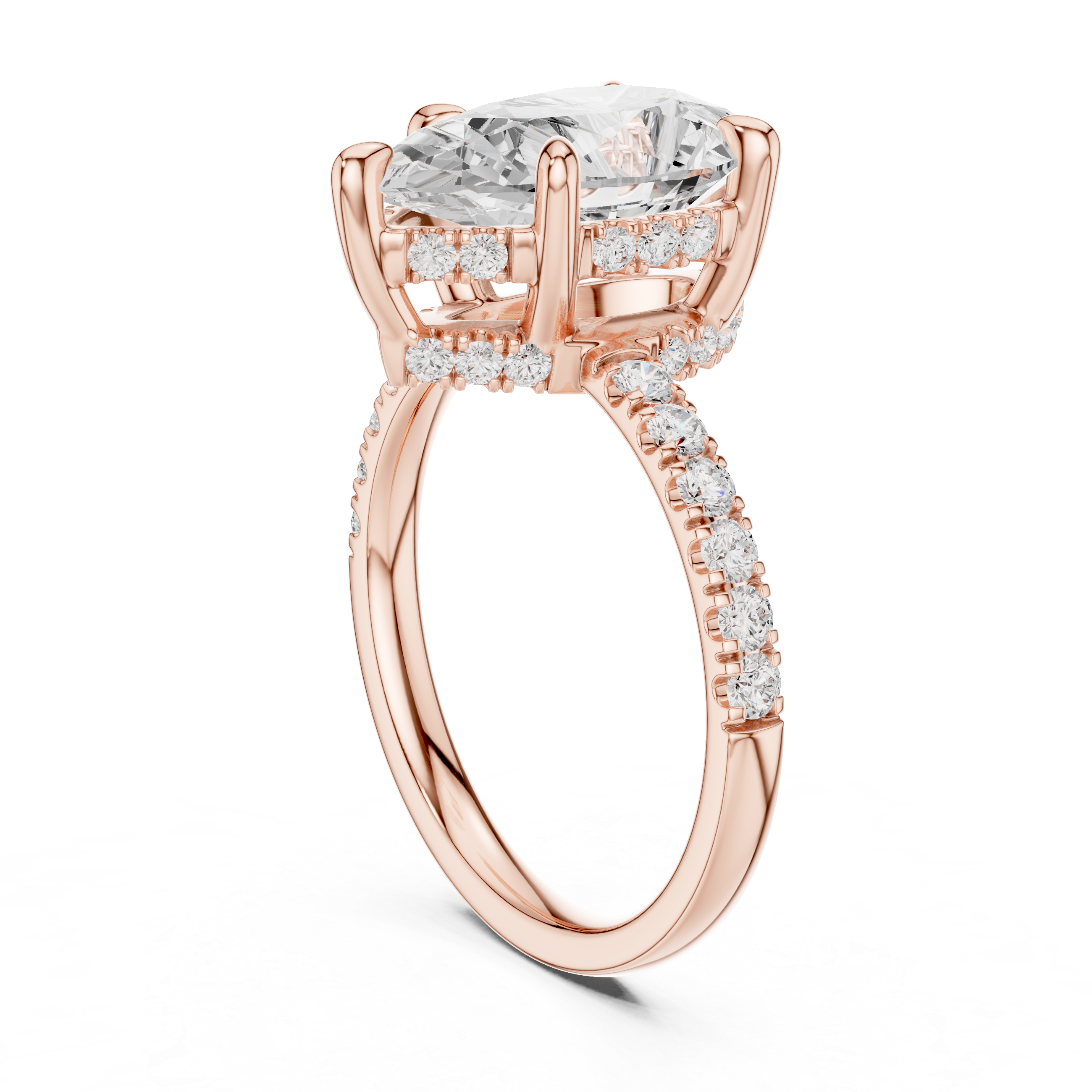 Pear Cut Hidden Halo Engagement Ring with Pavé Diamond Band