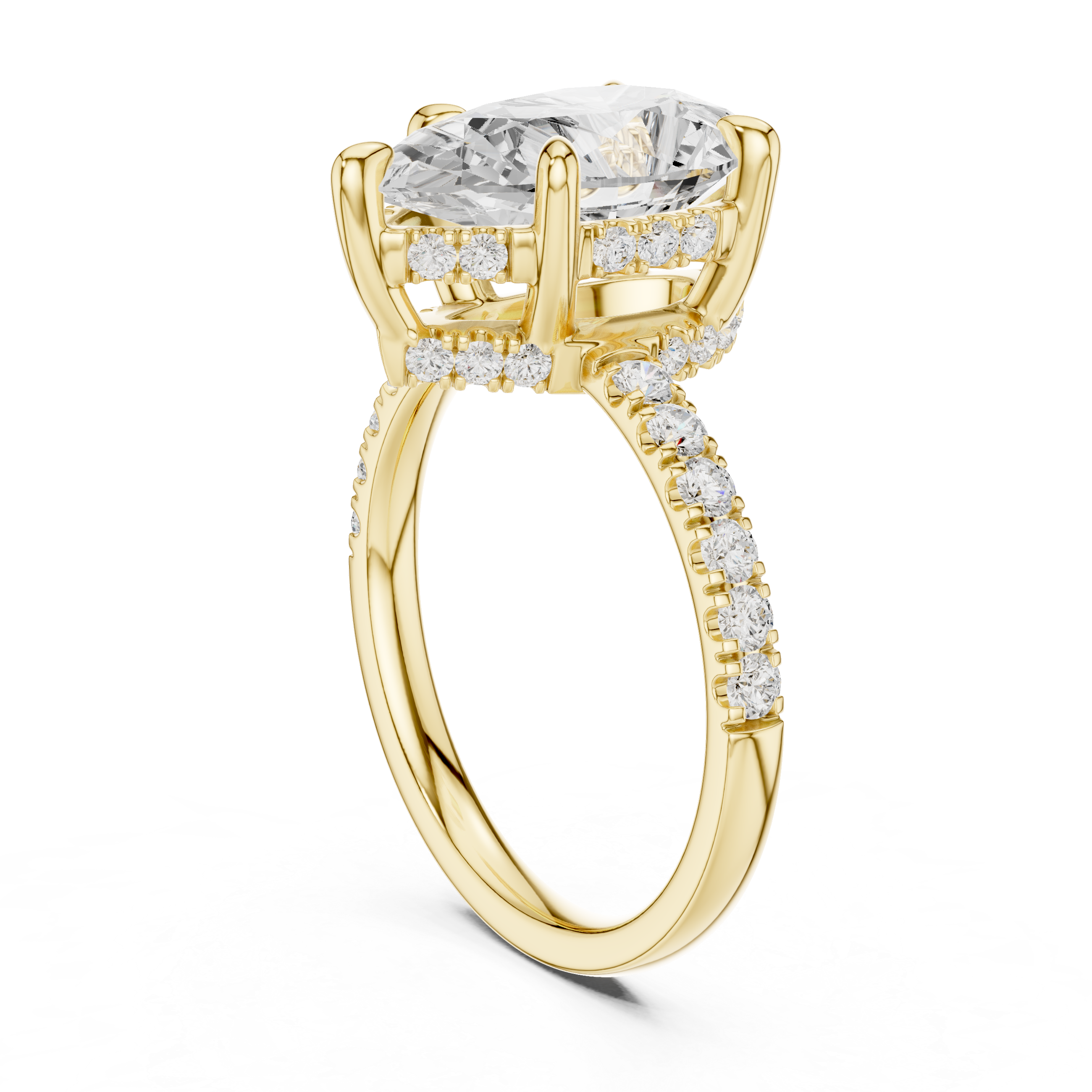 Pear Cut Hidden Halo Engagement Ring with Pavé Diamond Band