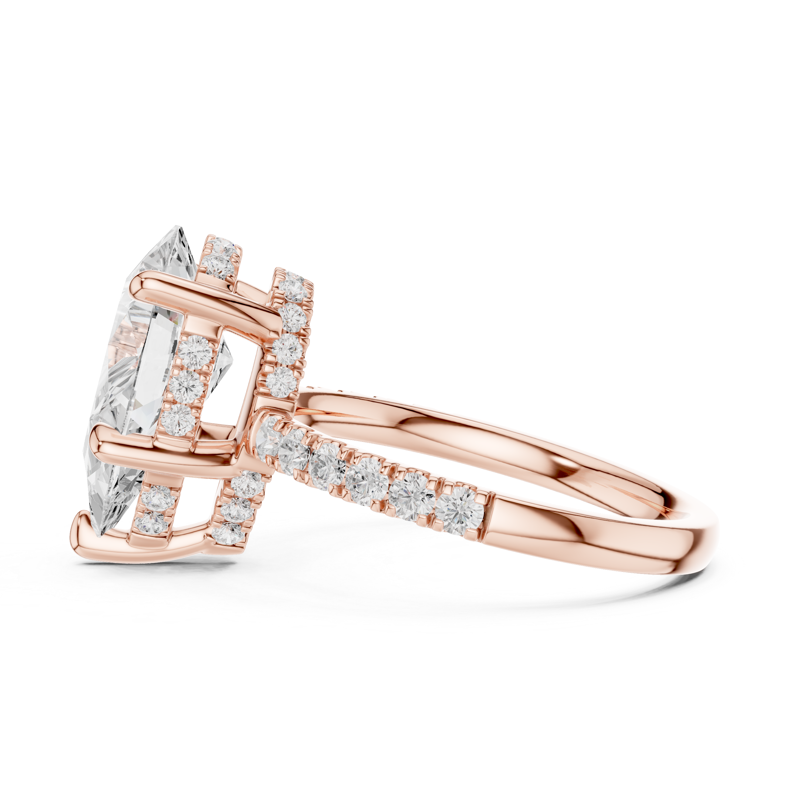 Pear Cut Hidden Halo Engagement Ring with Pavé Diamond Band