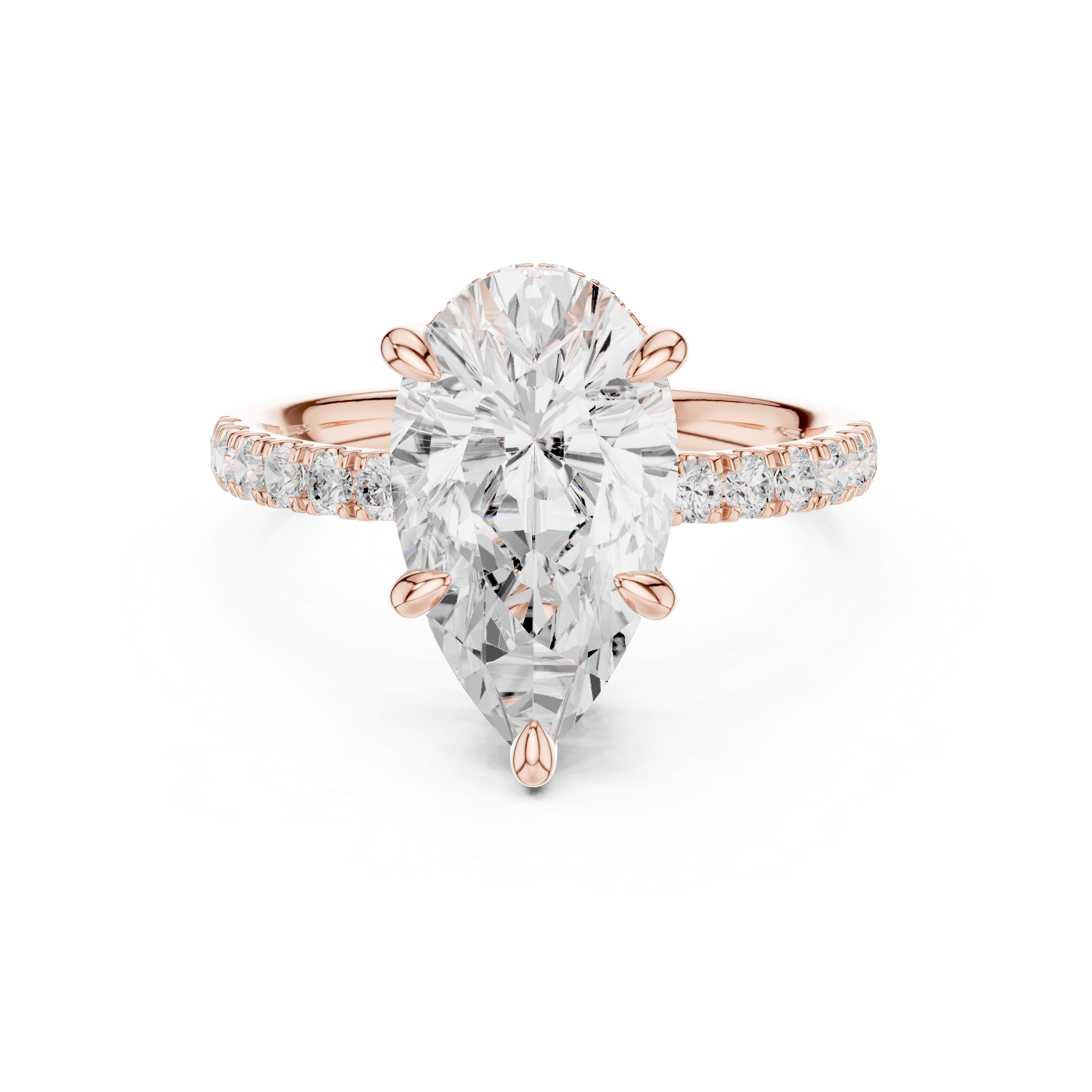 Pear Cut Hidden Halo Engagement Ring with Pavé Diamond Band