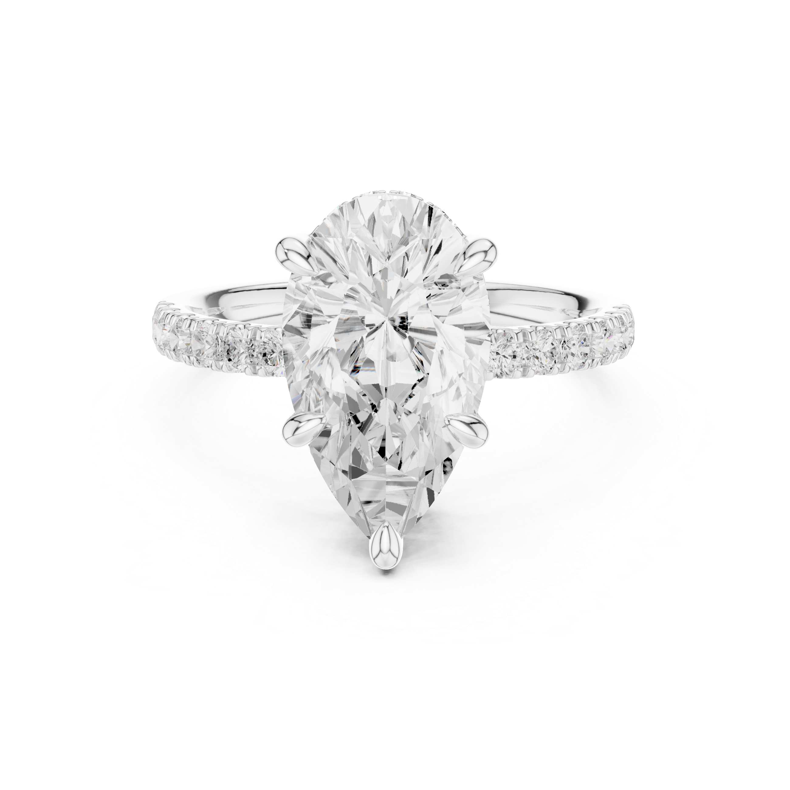 Pear Cut Hidden Halo Engagement Ring with Pavé Diamond Band