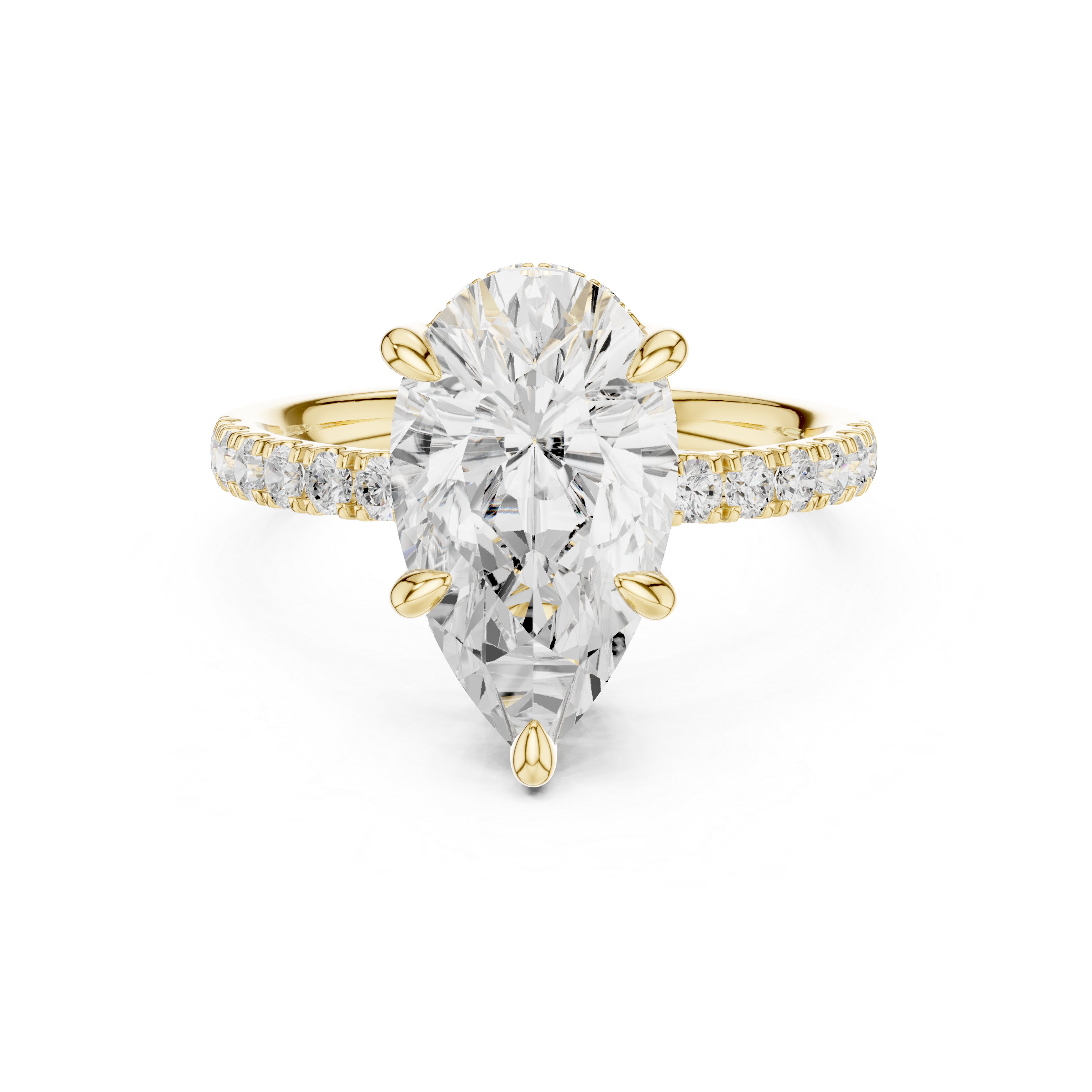 Pear Cut Hidden Halo Engagement Ring with Pavé Diamond Band