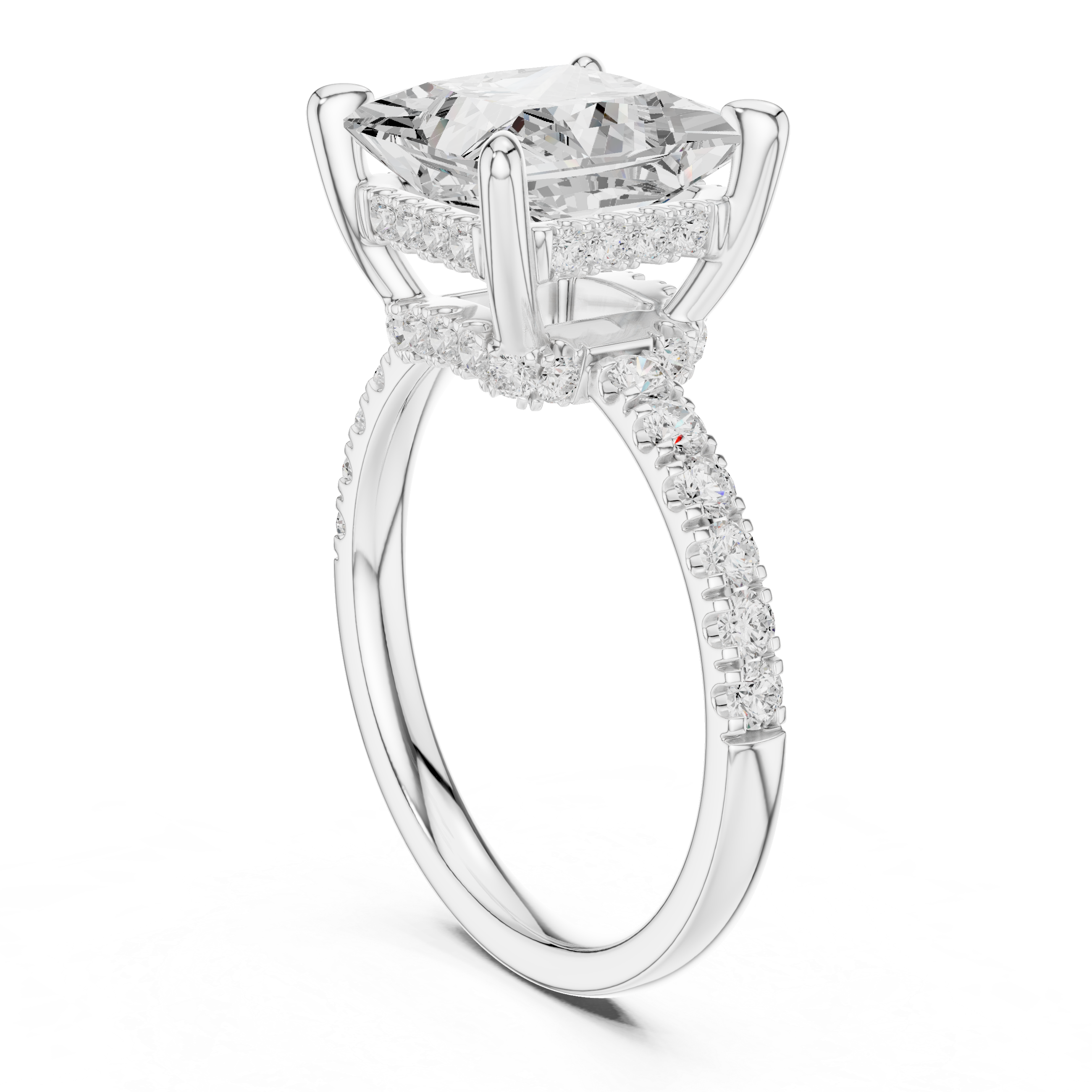 Princess Cut Hidden Halo Engagement Ring with Pavé Diamond Band