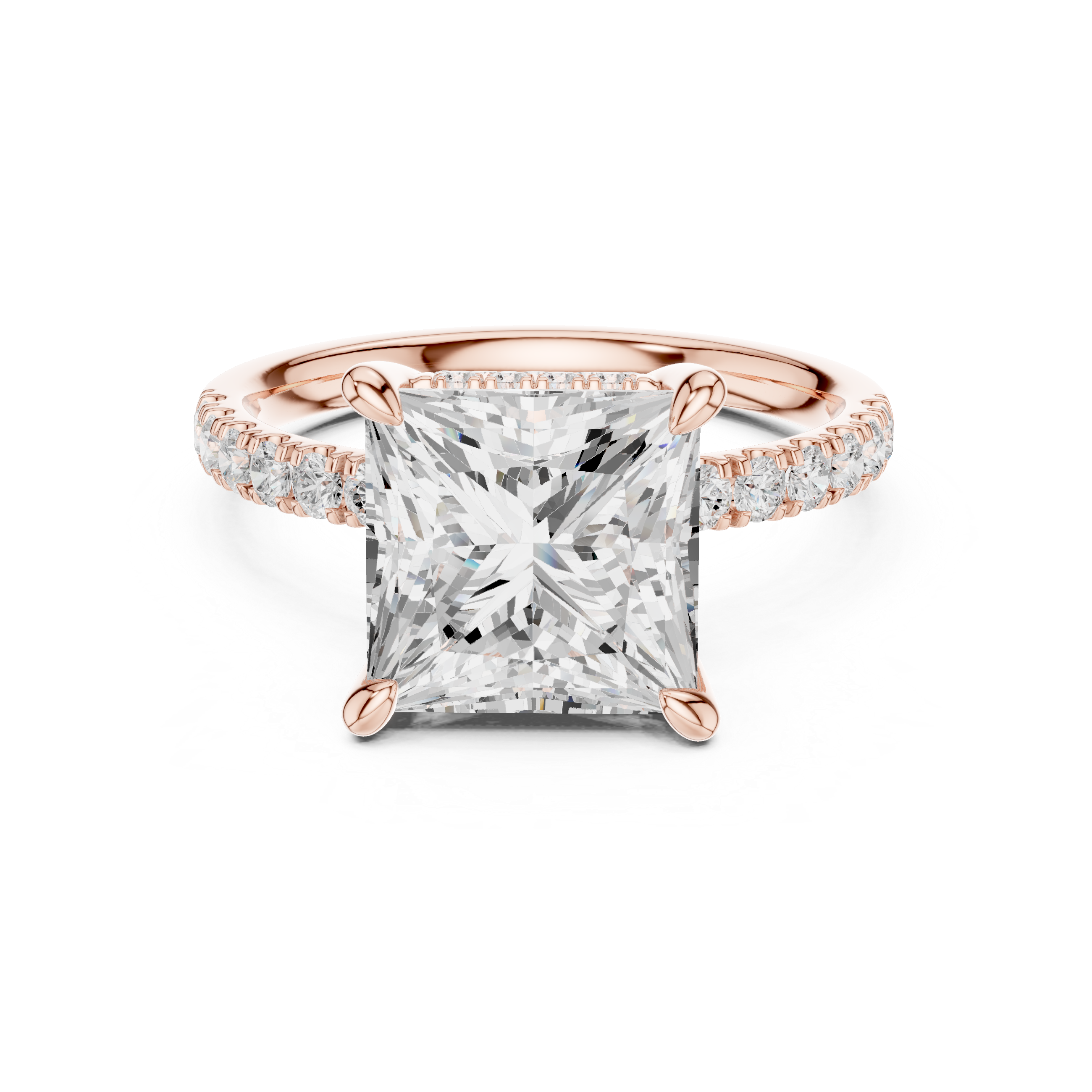 Princess Cut Hidden Halo Engagement Ring with Pavé Diamond Band