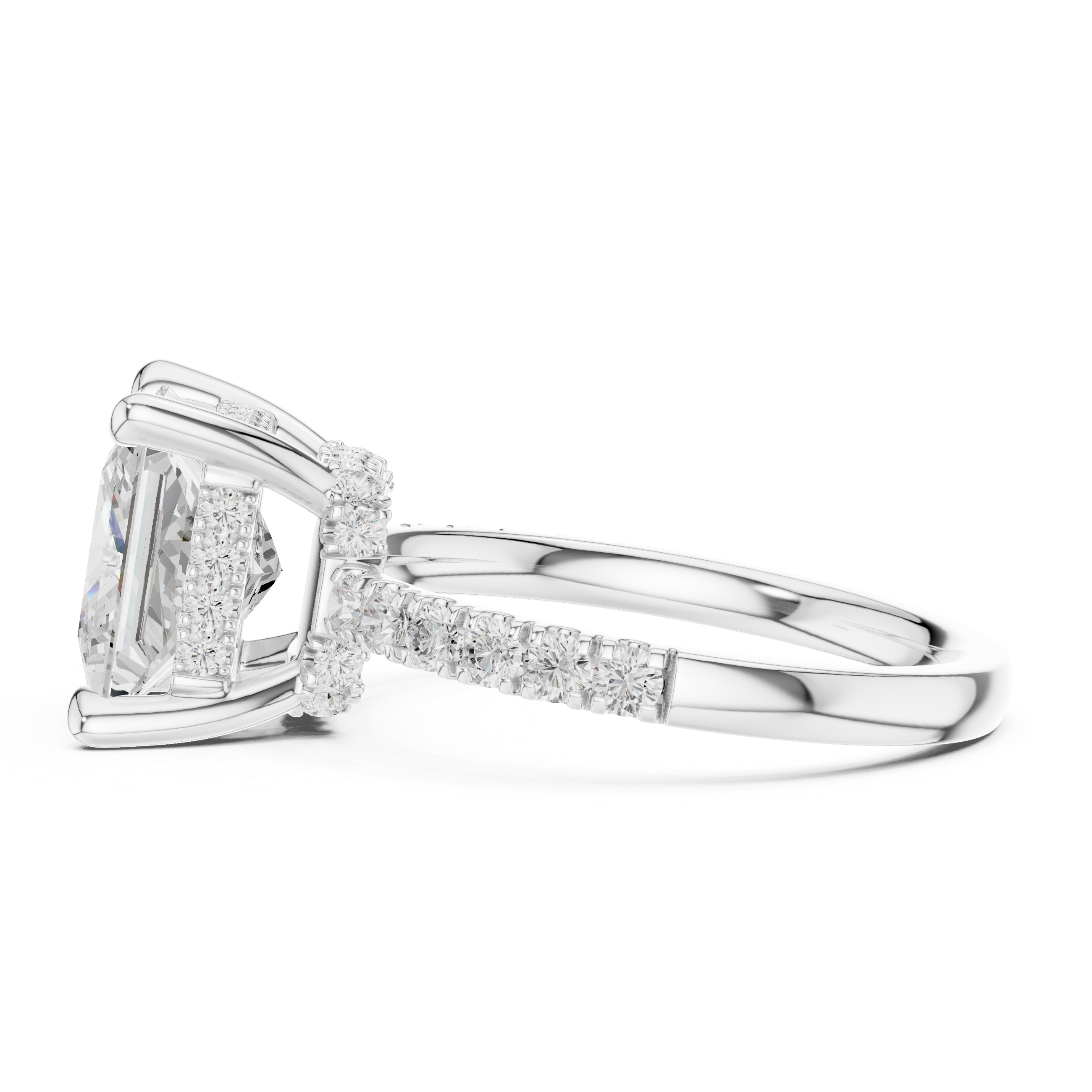 Princess Cut Hidden Halo Engagement Ring with Pavé Diamond Band