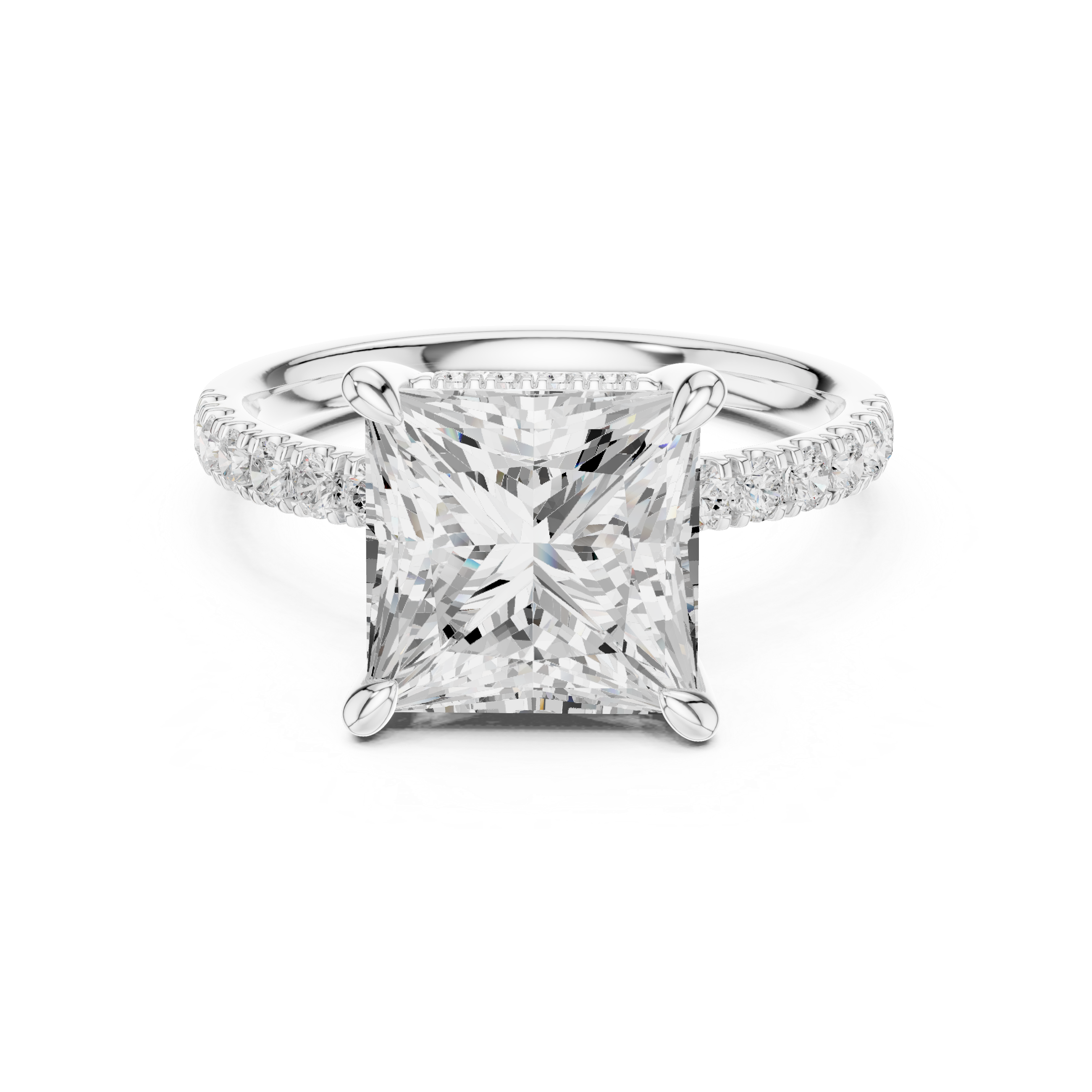 Princess Cut Hidden Halo Engagement Ring with Pavé Diamond Band