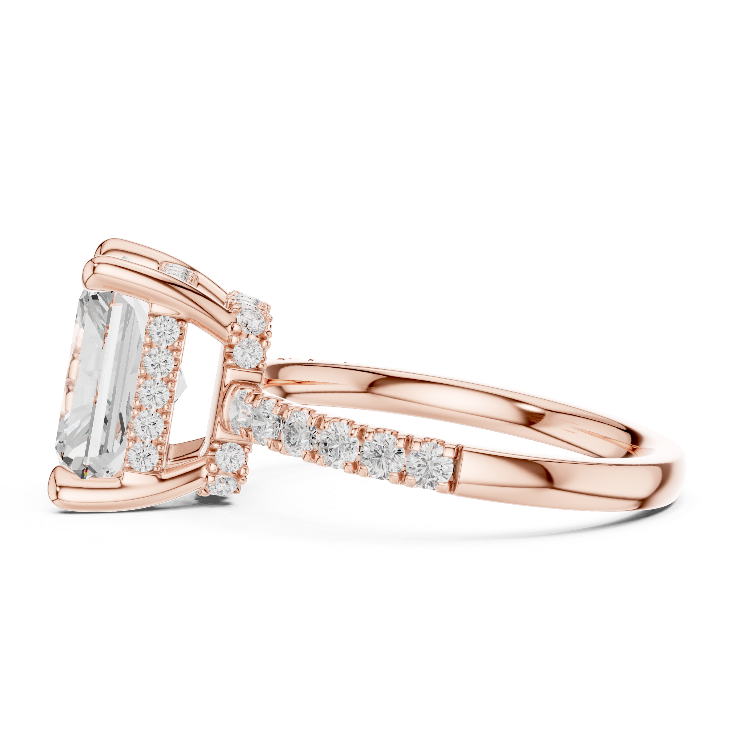 Radiant Cut Hidden Halo Engagement Ring with Pavé Diamond Band