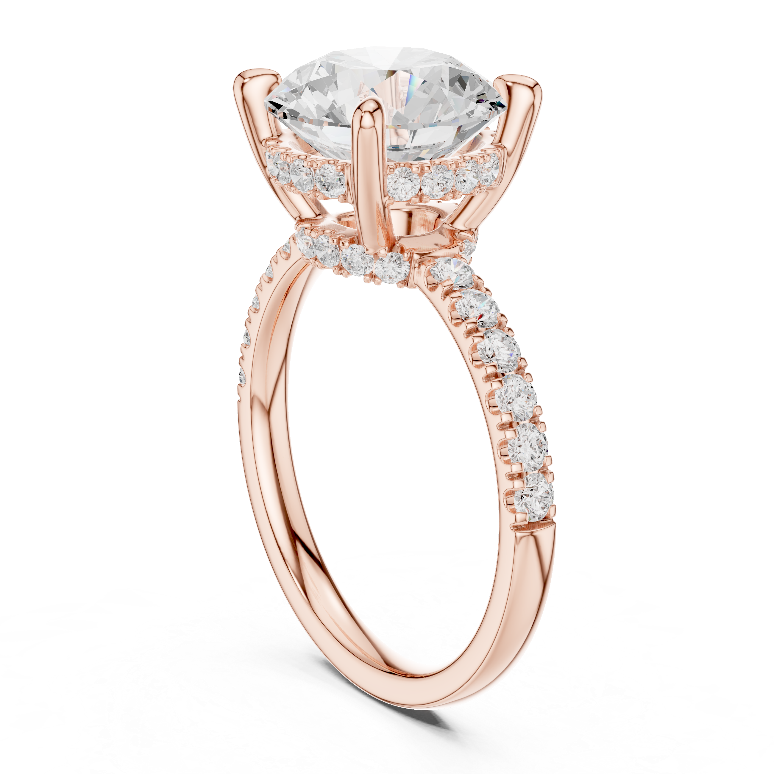 Round Brilliant Hidden Halo Engagement Ring with Pavé Diamond Band