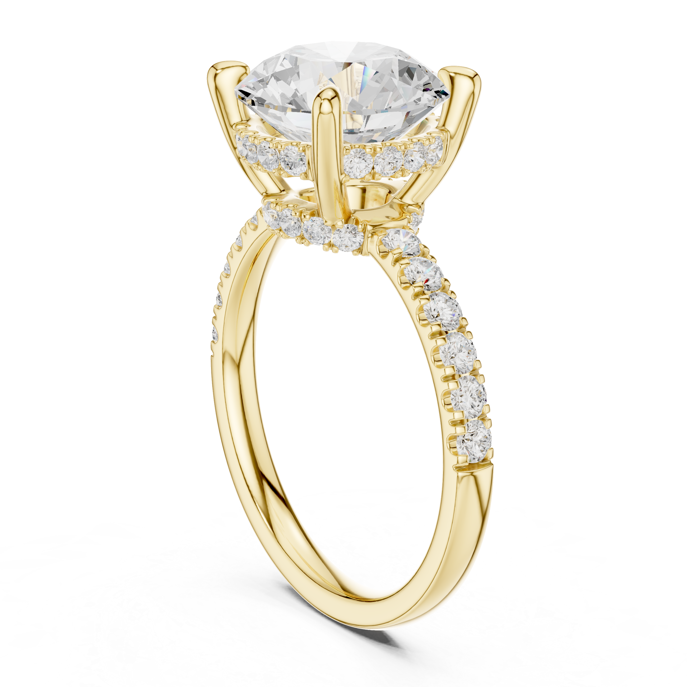 Round Brilliant Hidden Halo Engagement Ring with Pavé Diamond Band