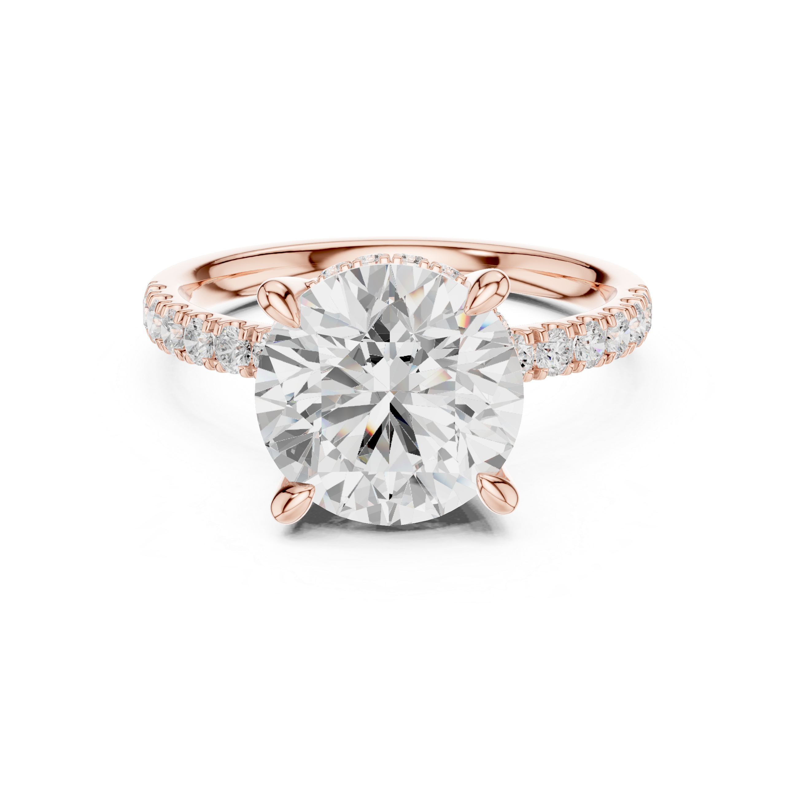 Round Brilliant Hidden Halo Engagement Ring with Pavé Diamond Band