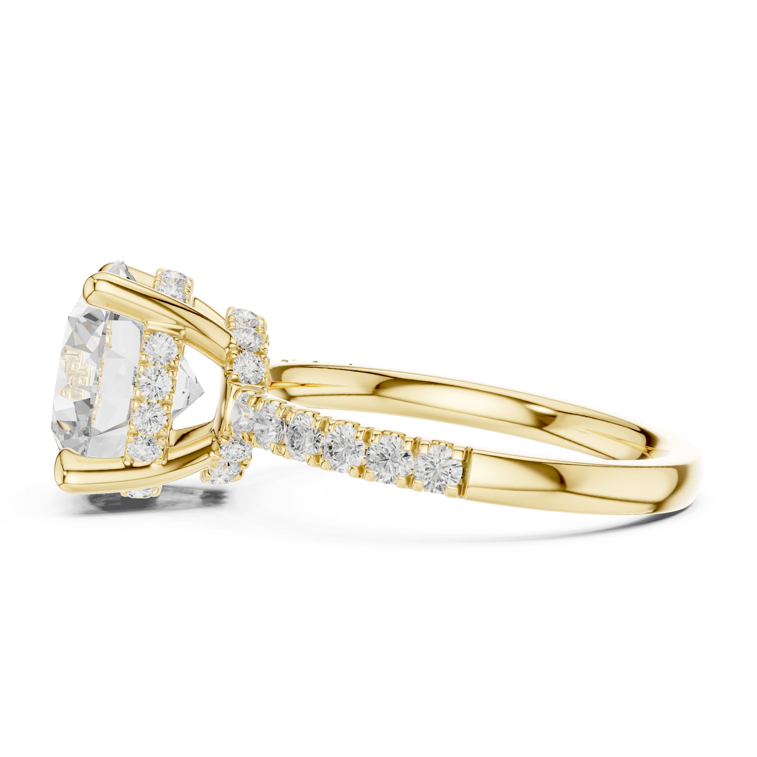 Round Brilliant Hidden Halo Engagement Ring with Pavé Diamond Band