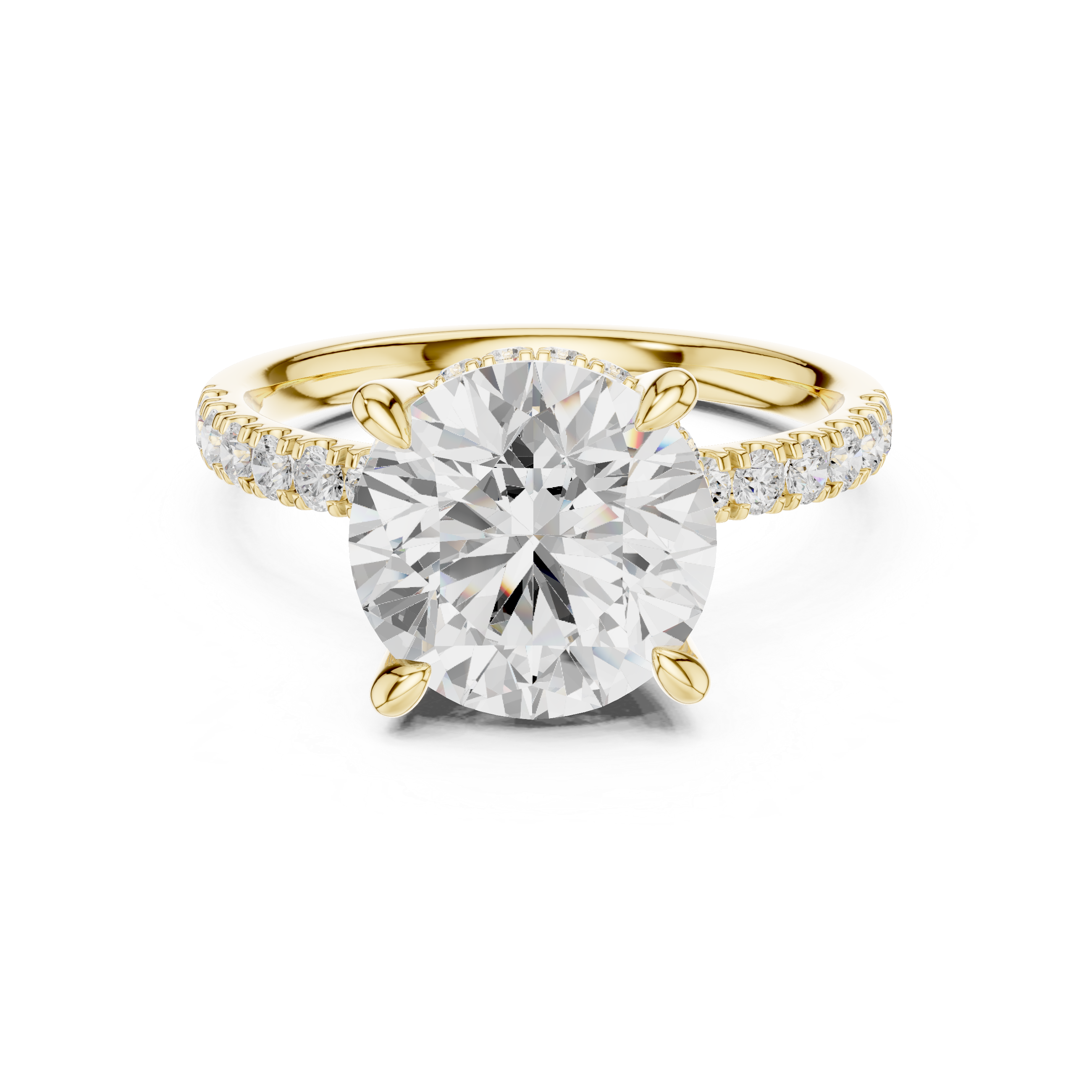 Round Brilliant Hidden Halo Engagement Ring with Pavé Diamond Band