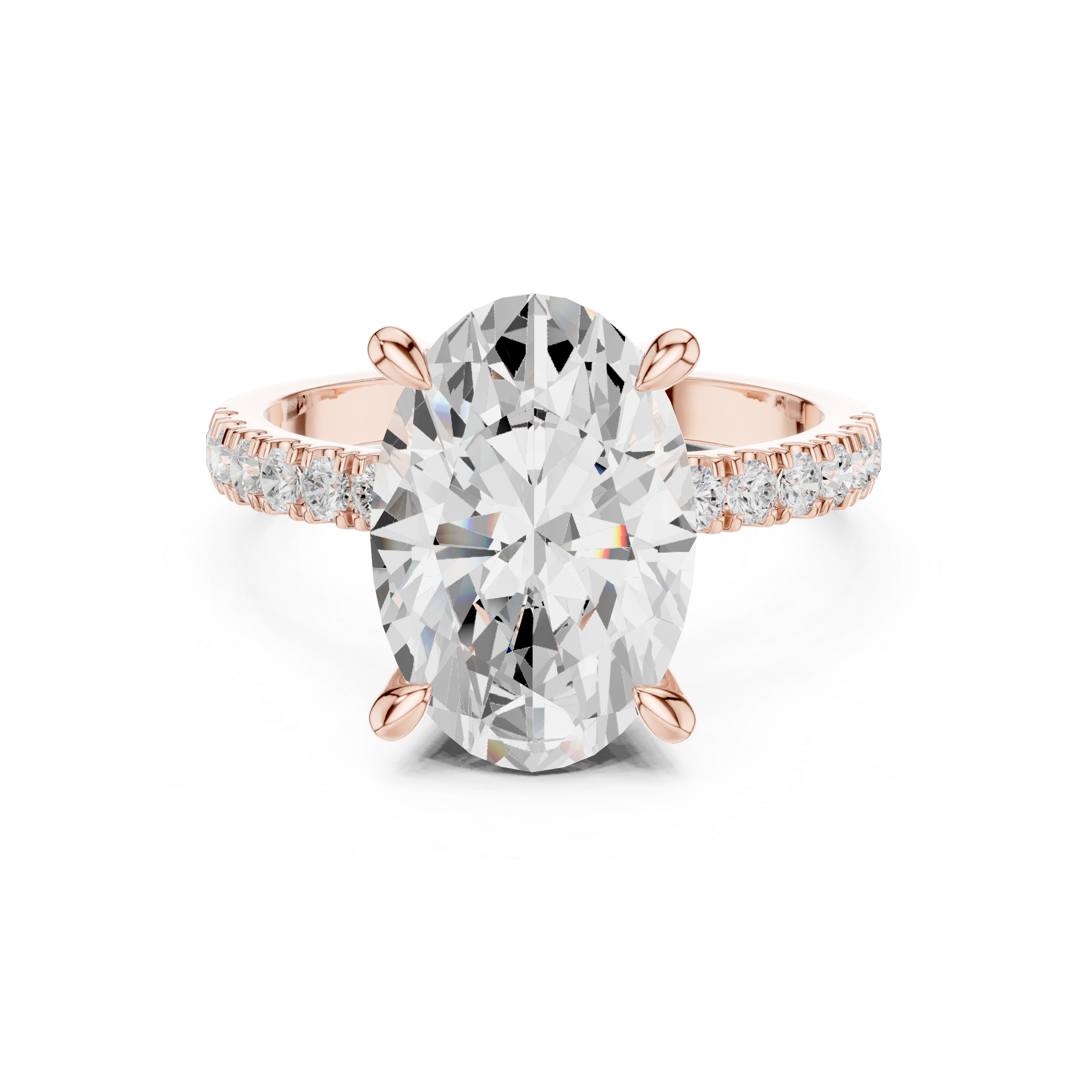 Oval-Cut Hidden Halo Pavé Engagement Ring with Four-Prong Setting