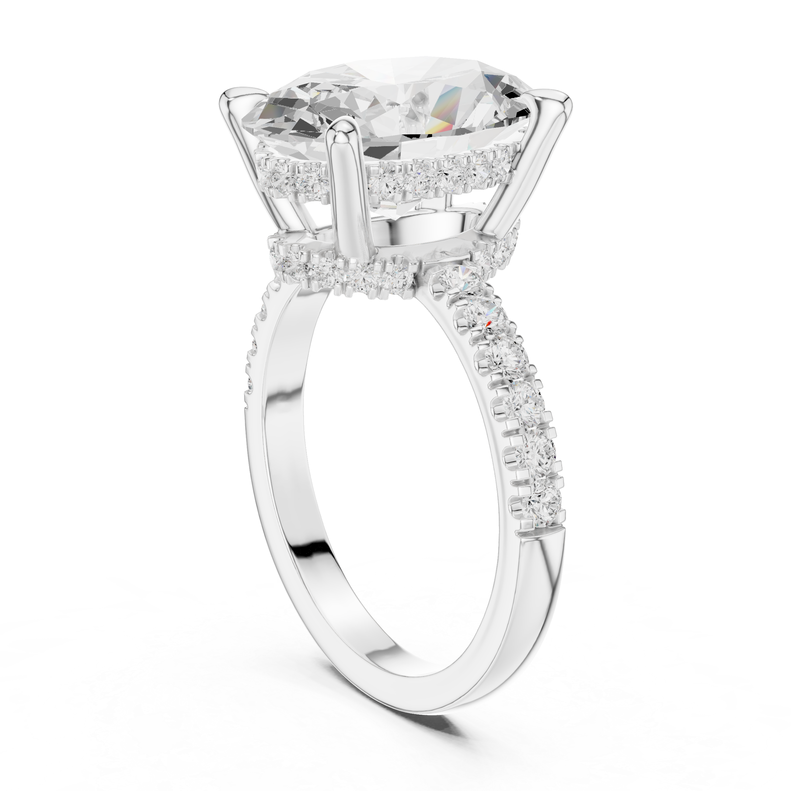 Oval-Cut Hidden Halo Pavé Engagement Ring with Four-Prong Setting