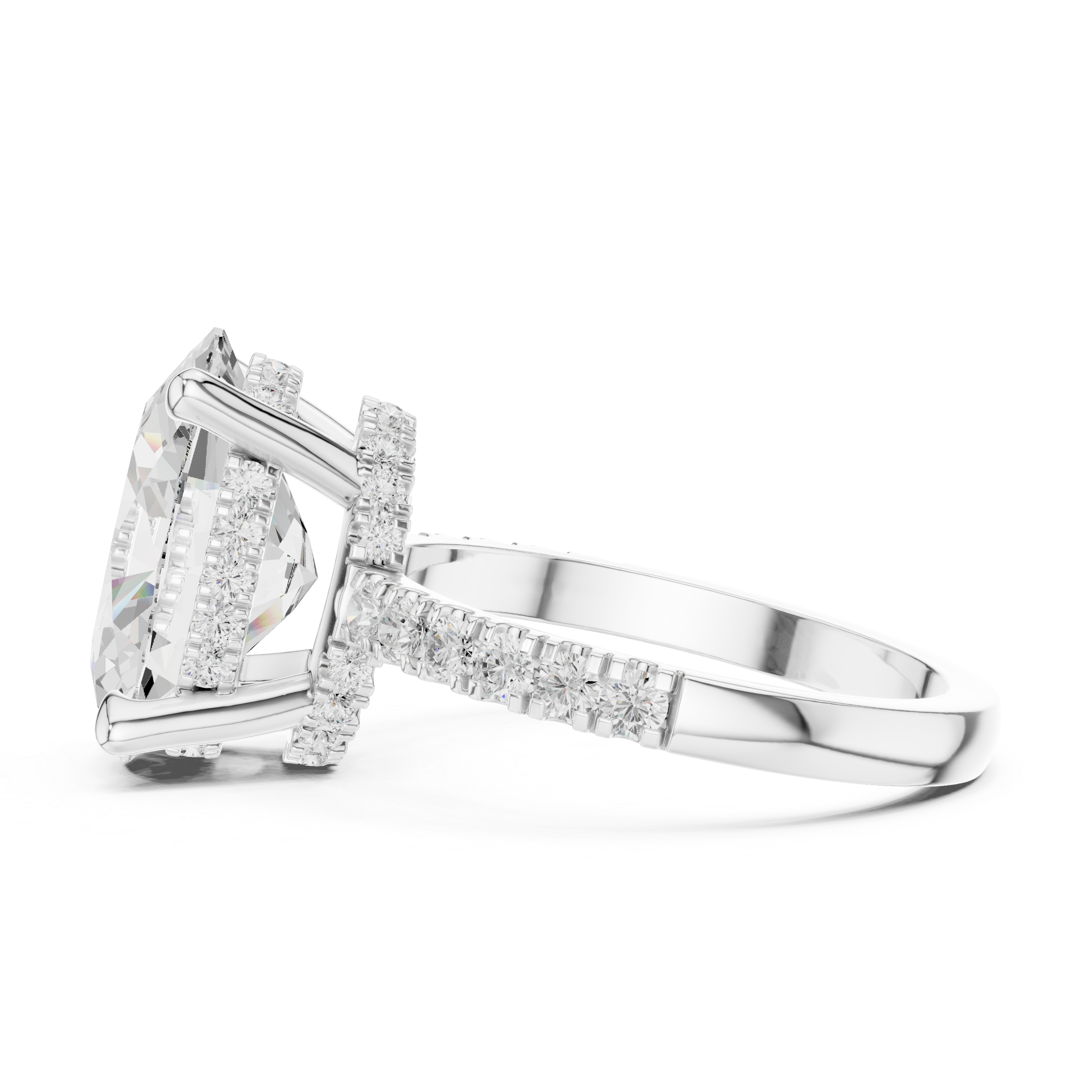Oval-Cut Hidden Halo Pavé Engagement Ring with Four-Prong Setting