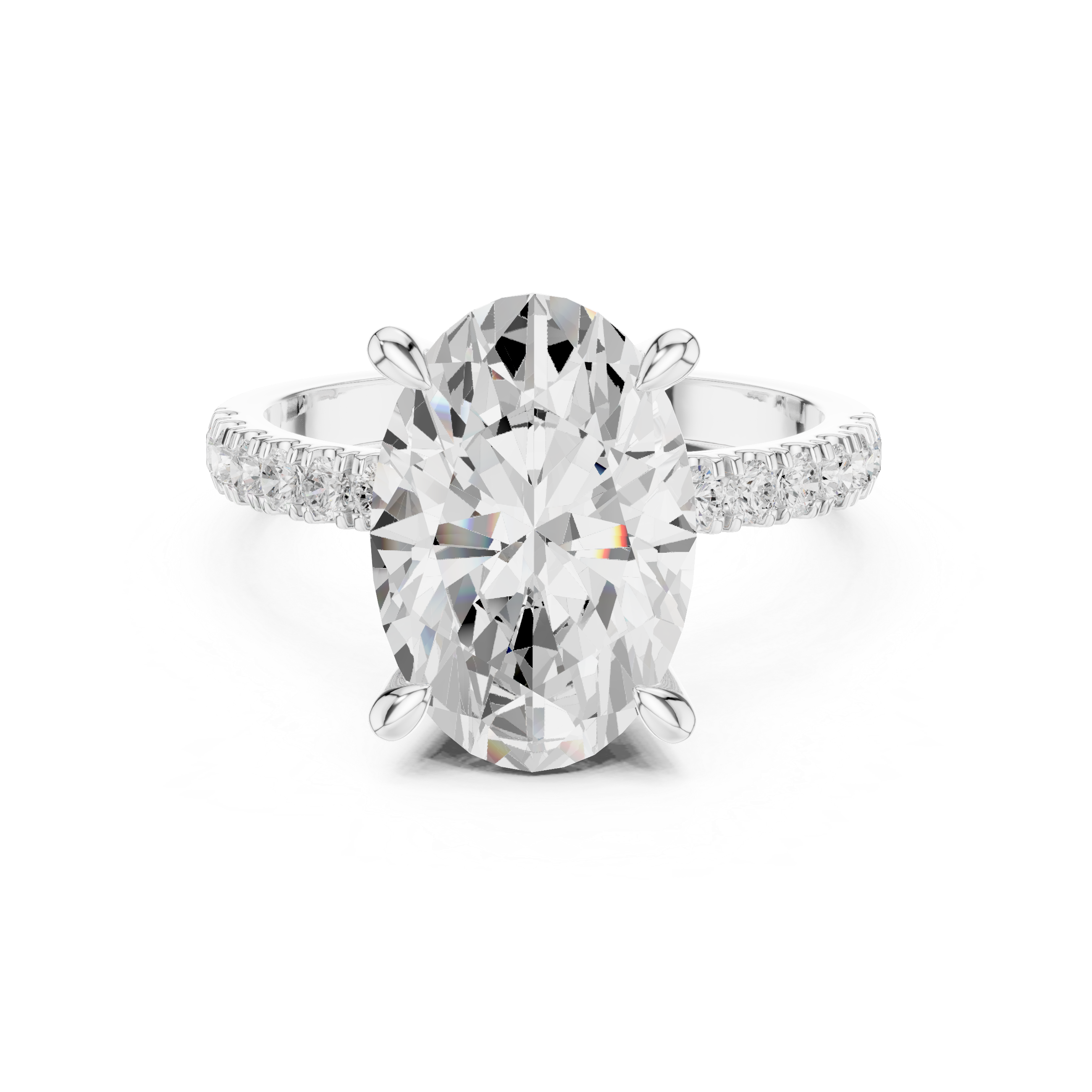 Oval-Cut Hidden Halo Pavé Engagement Ring with Four-Prong Setting