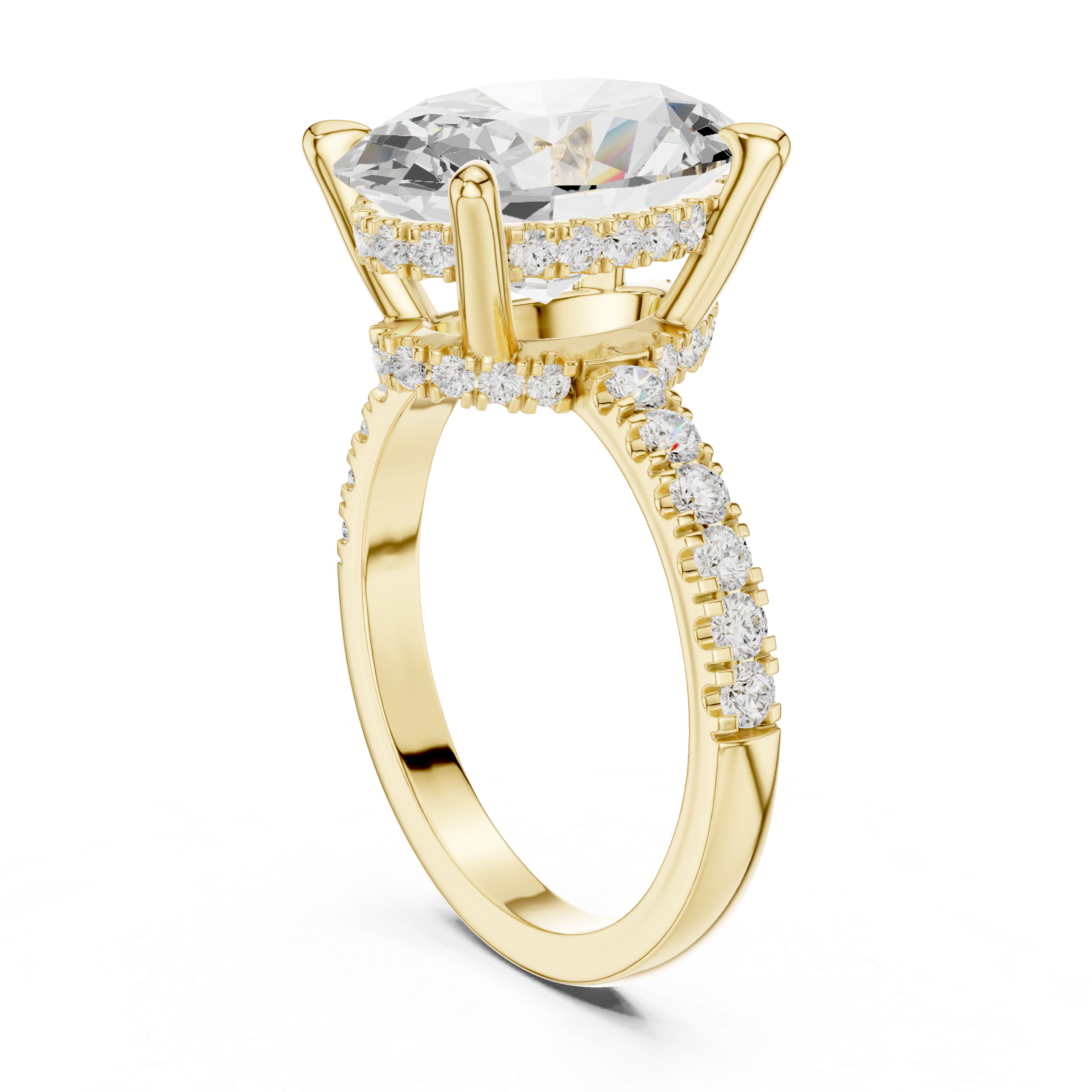 Oval-Cut Hidden Halo Pavé Engagement Ring with Four-Prong Setting