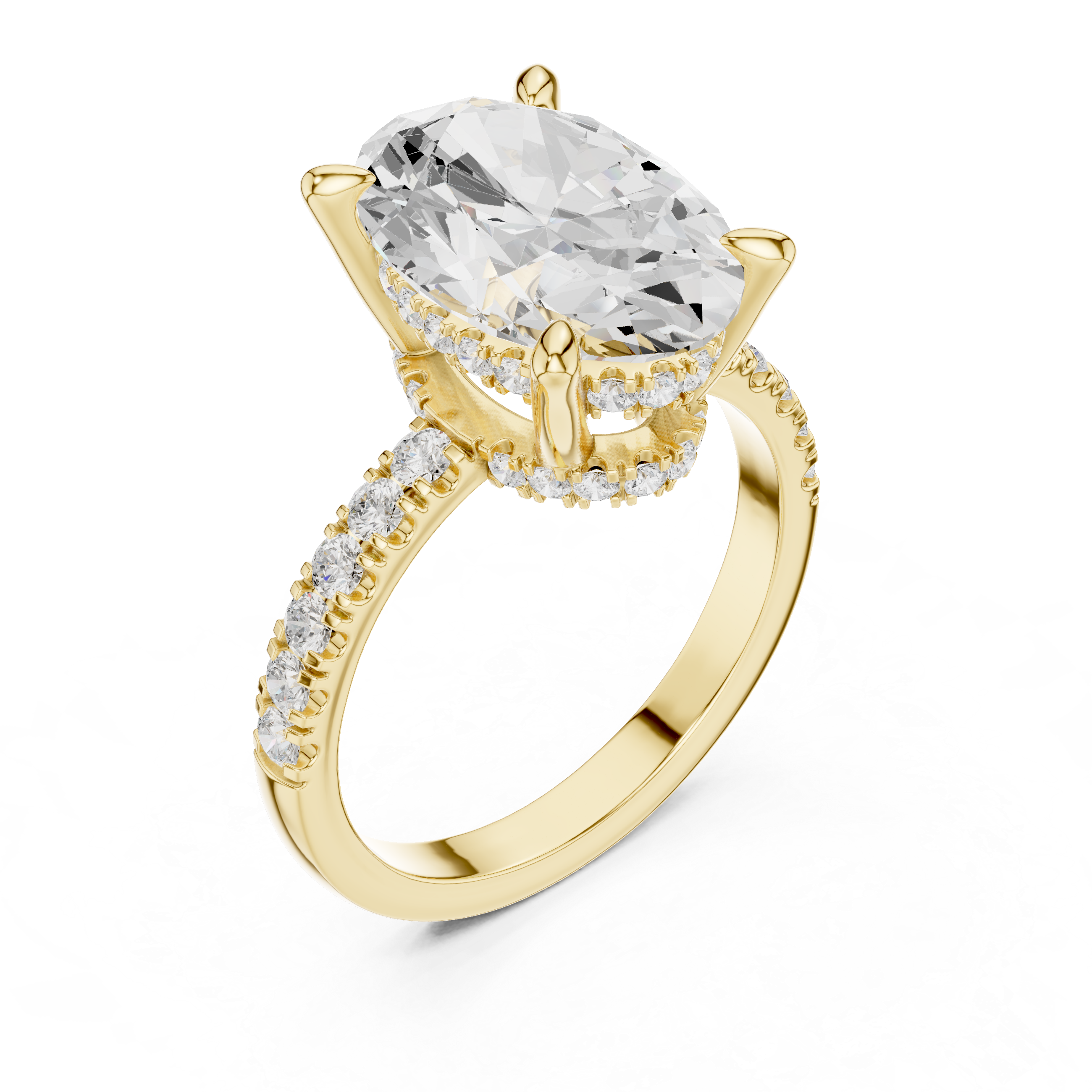 Oval-Cut Hidden Halo Pavé Engagement Ring with Four-Prong Setting