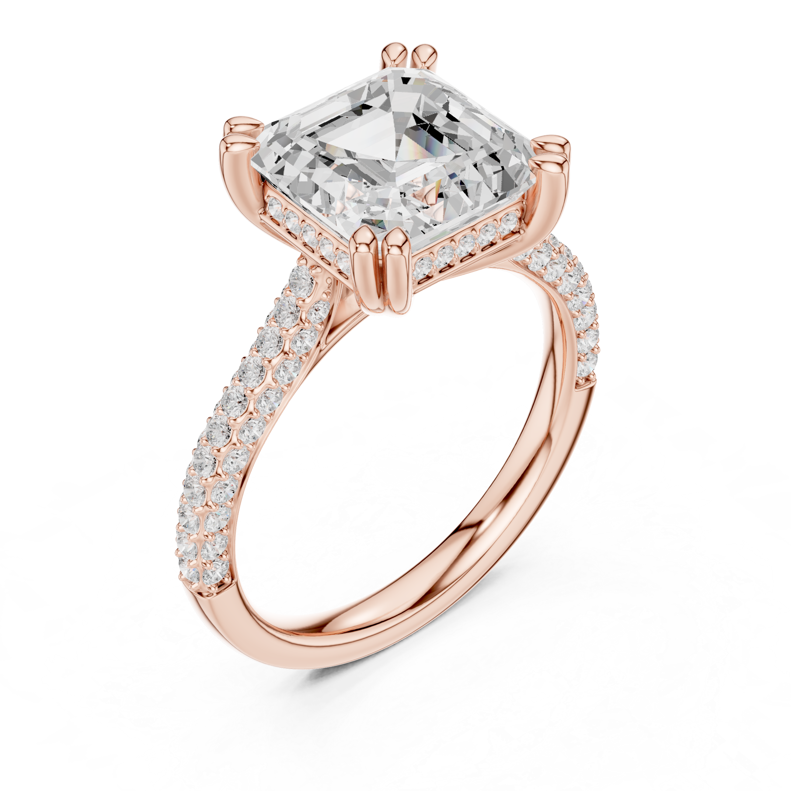 Asscher Cut Double Pavé Hidden Halo Engagement Ring