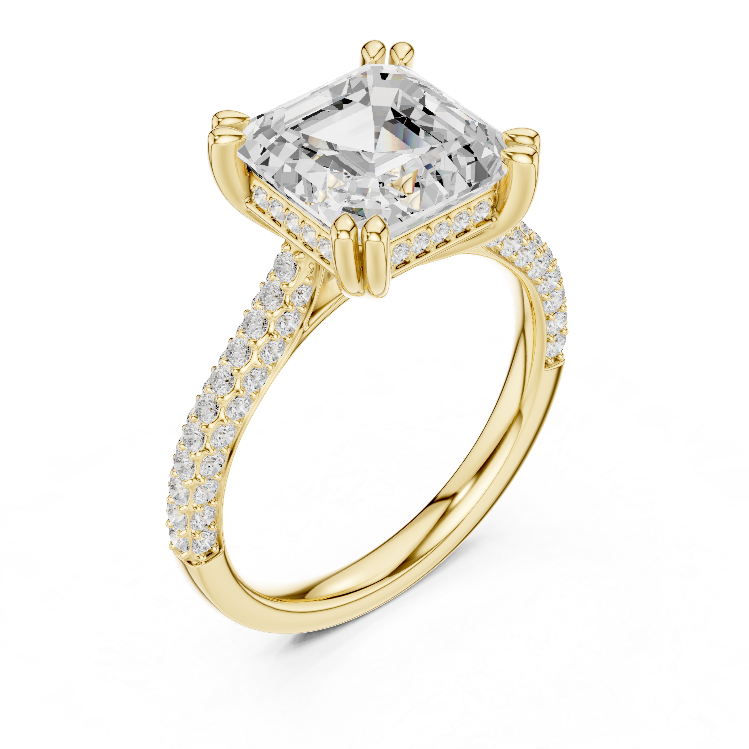 Asscher Cut Double Pavé Hidden Halo Engagement Ring