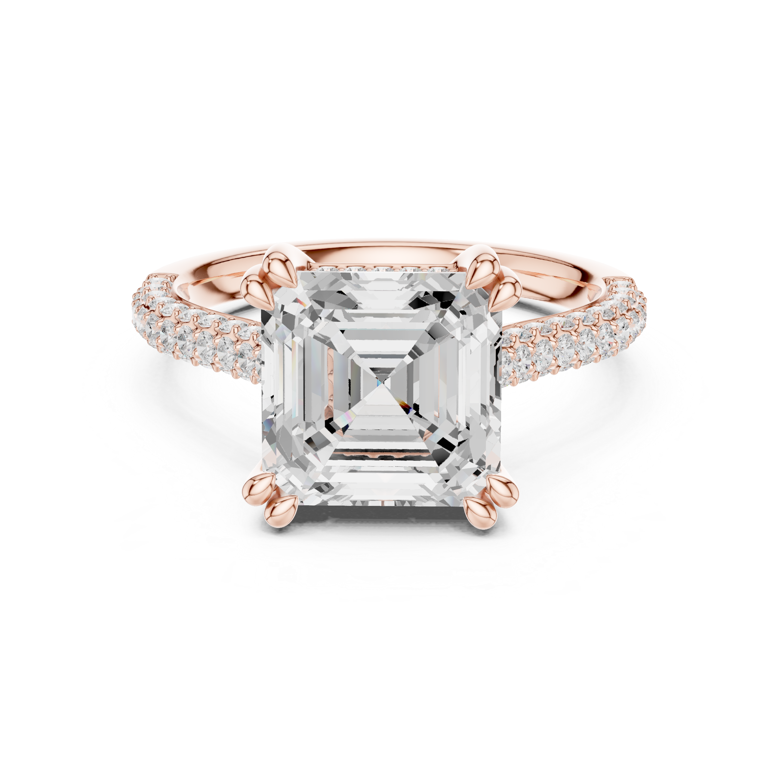Asscher Cut Double Pavé Hidden Halo Engagement Ring