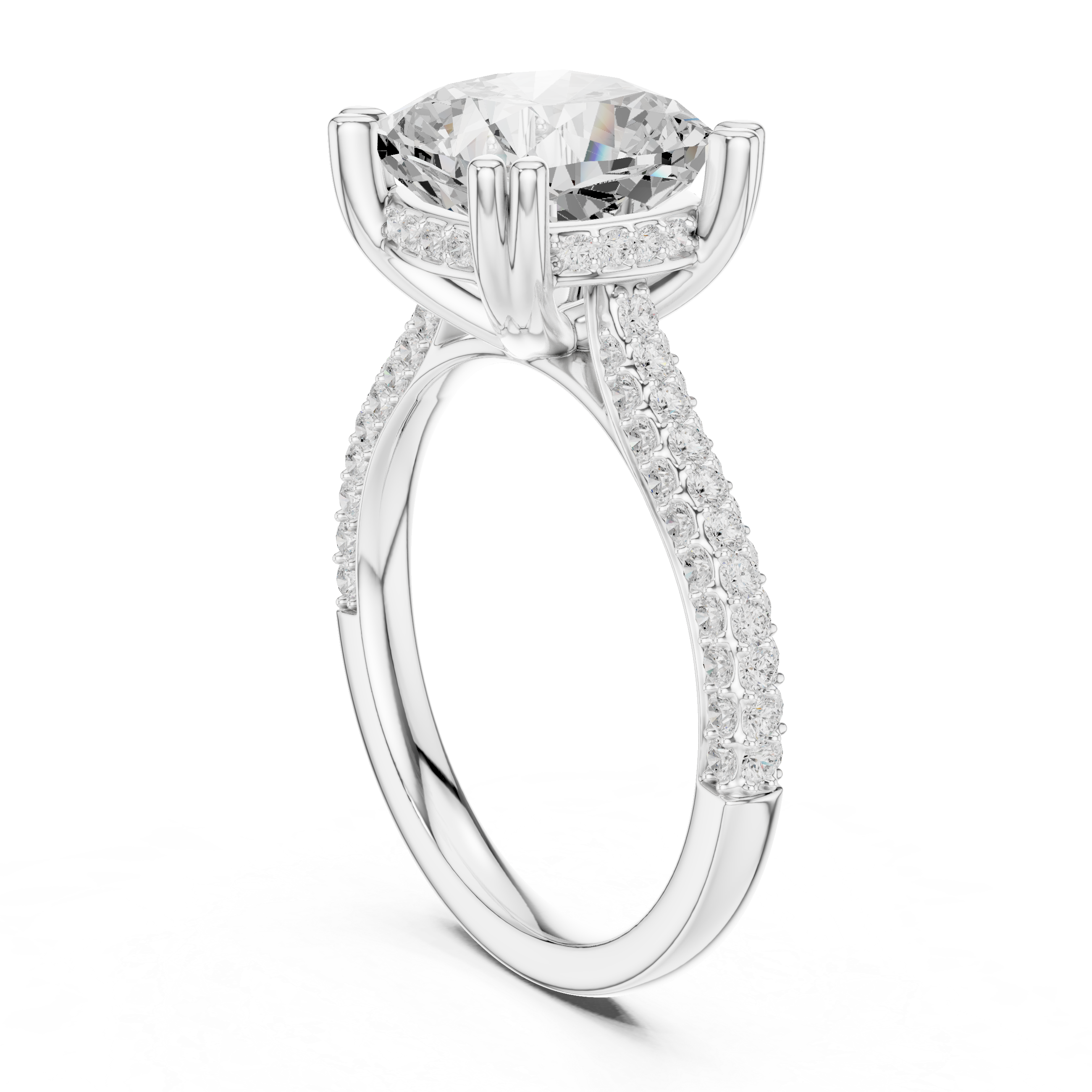 Cushion Cut Double Pavé Hidden Halo Engagement Ring