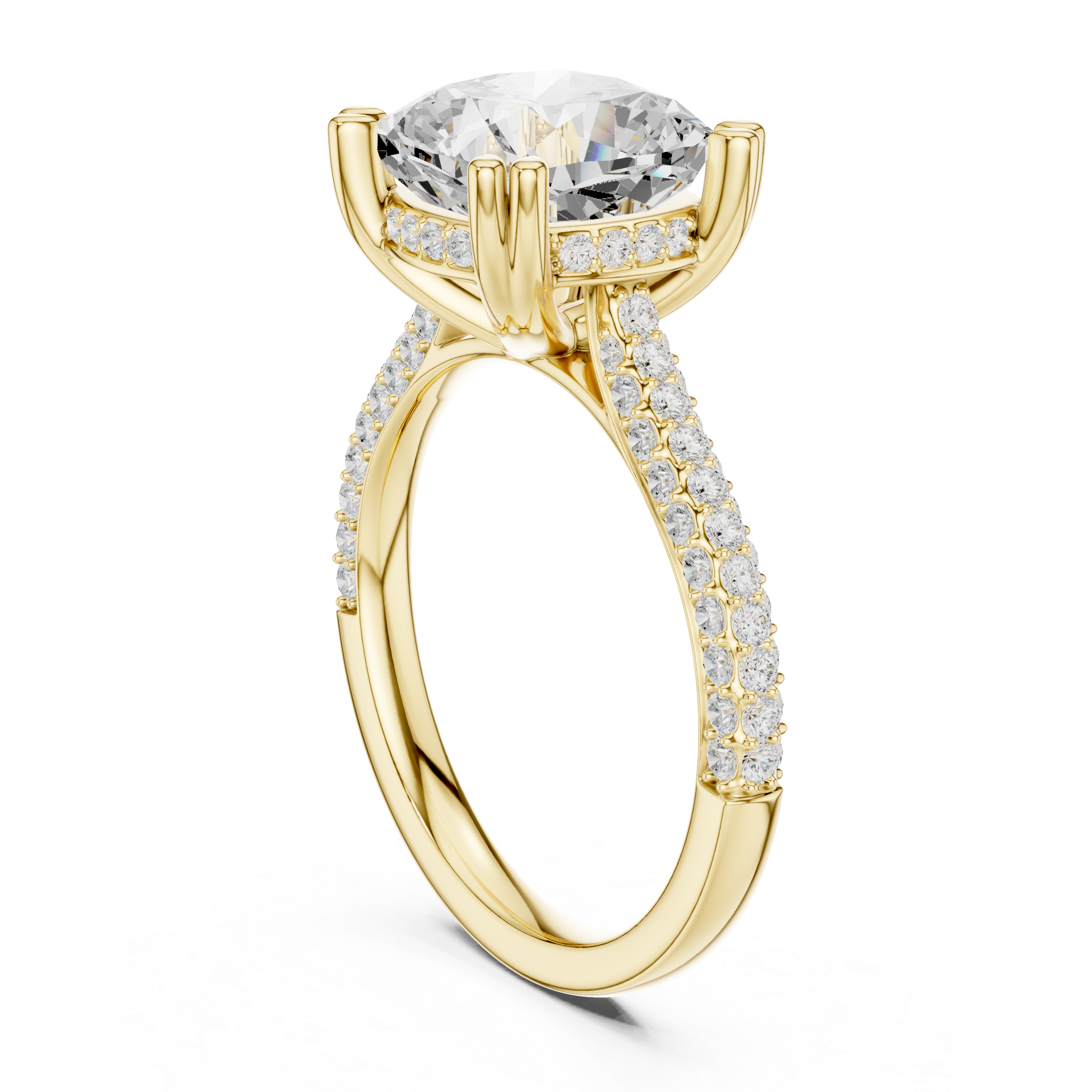 Cushion Cut Double Pavé Hidden Halo Engagement Ring