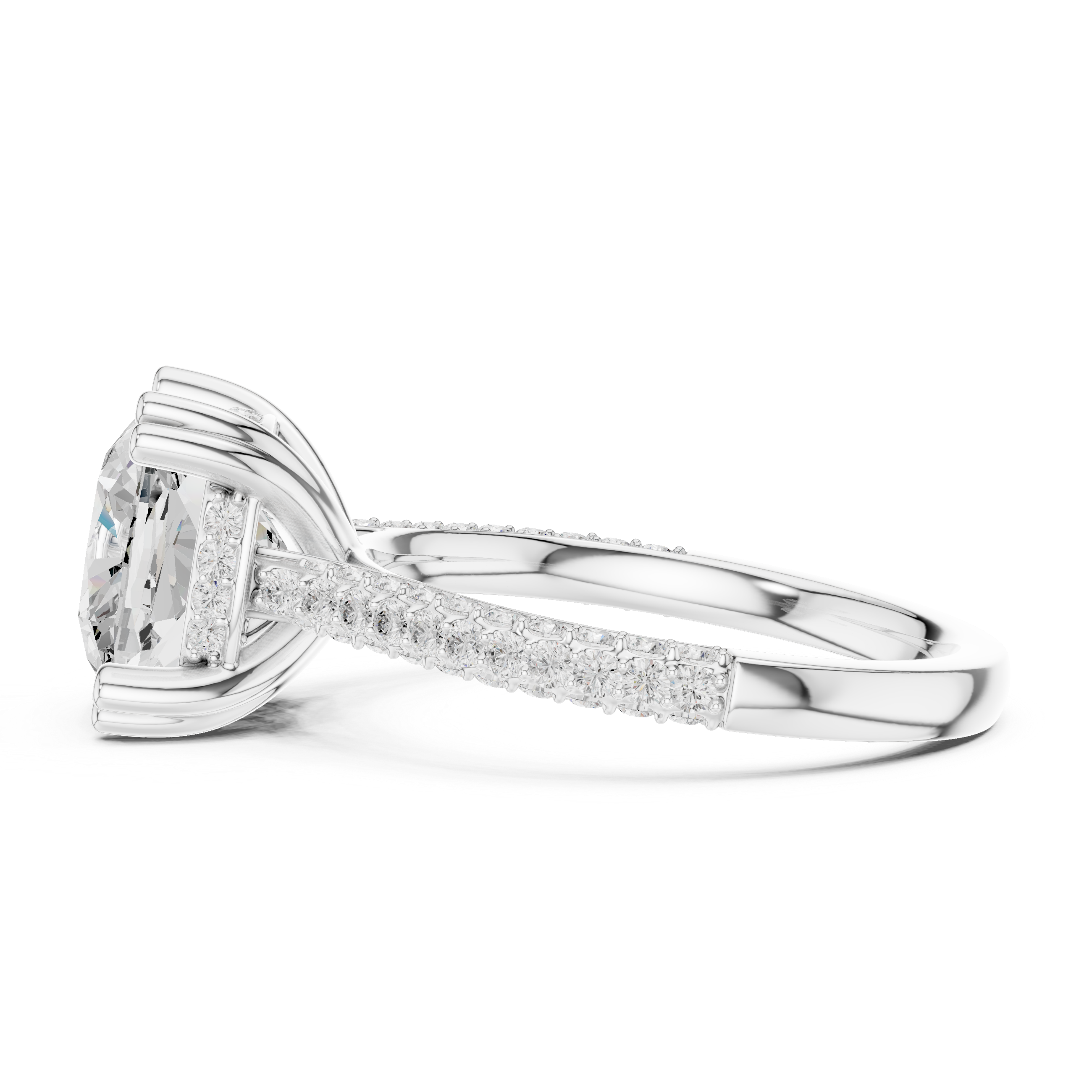 Cushion Cut Double Pavé Hidden Halo Engagement Ring
