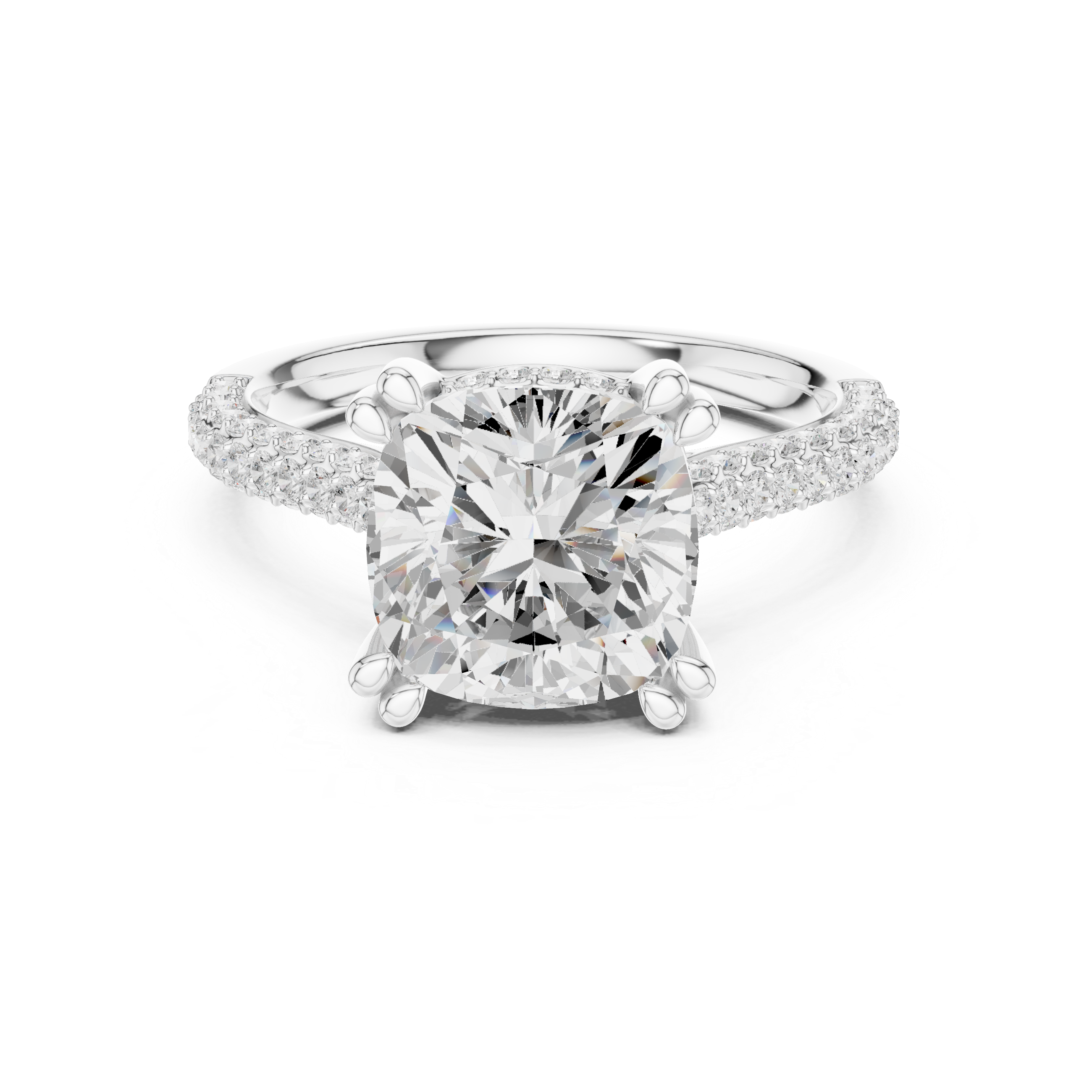 Cushion Cut Double Pavé Hidden Halo Engagement Ring