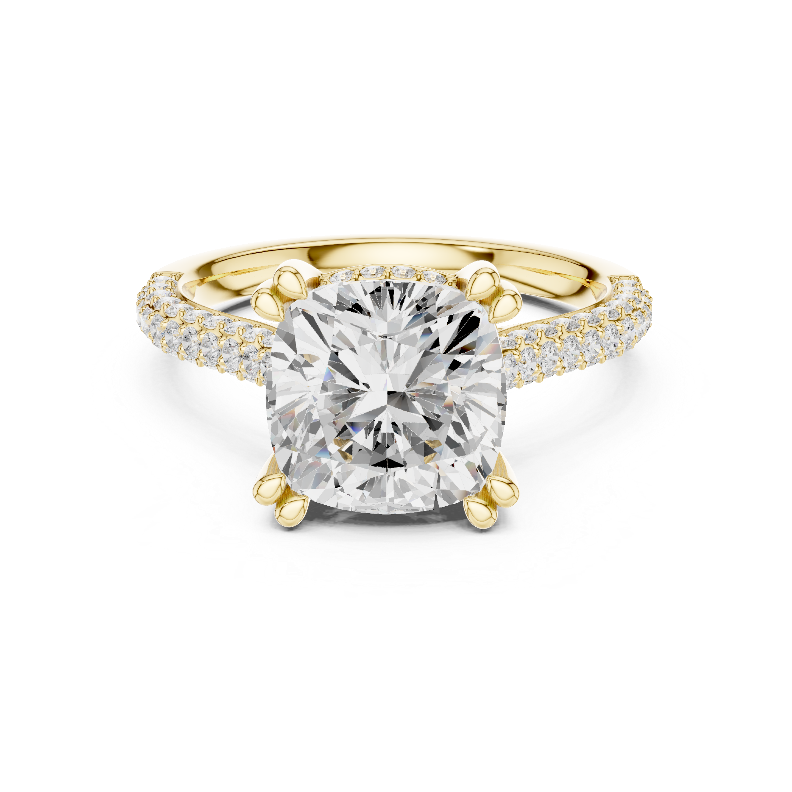 Cushion Cut Double Pavé Hidden Halo Engagement Ring