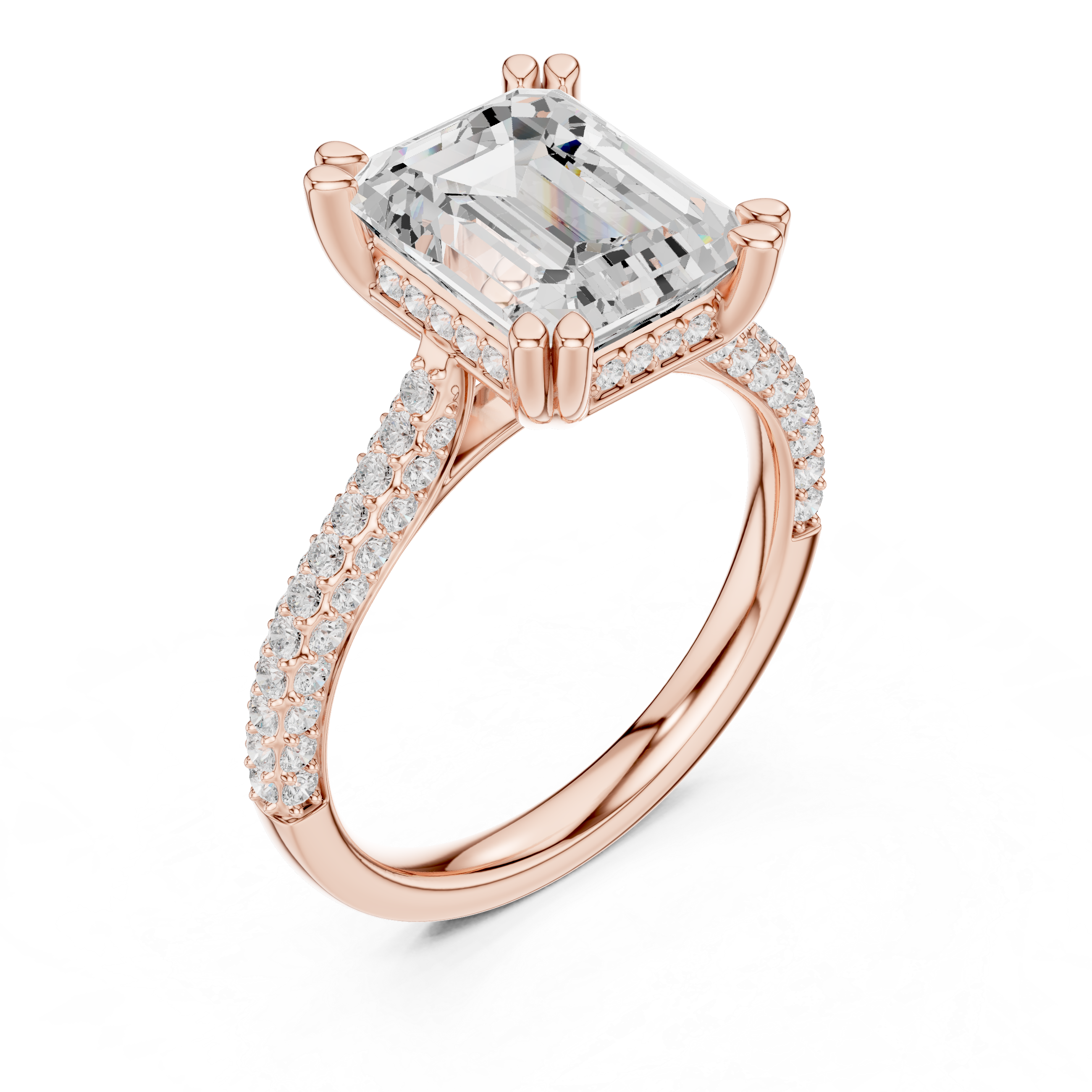 Emerald Cut Double Pavé Hidden Halo Engagement Ring