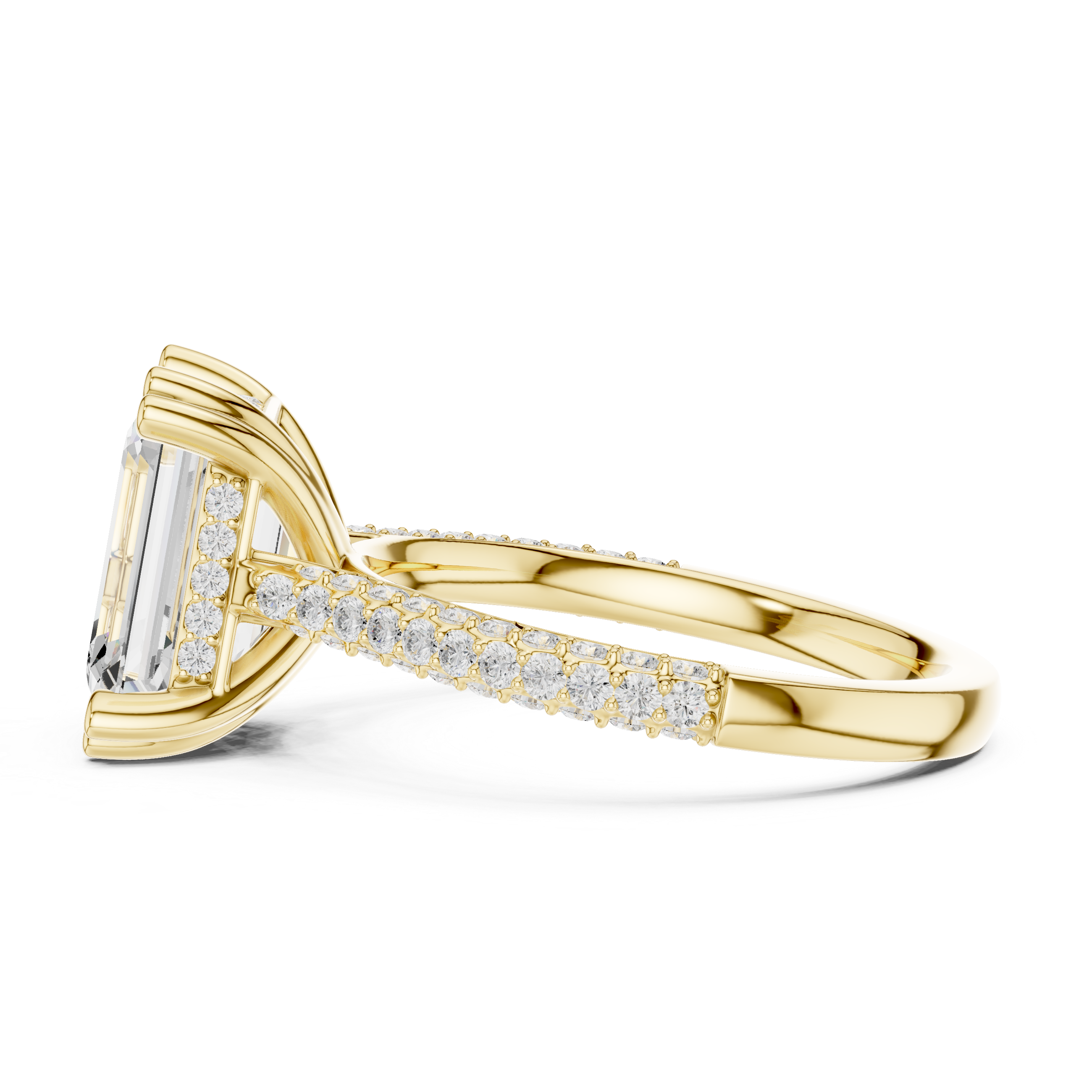 Emerald Cut Double Pavé Hidden Halo Engagement Ring