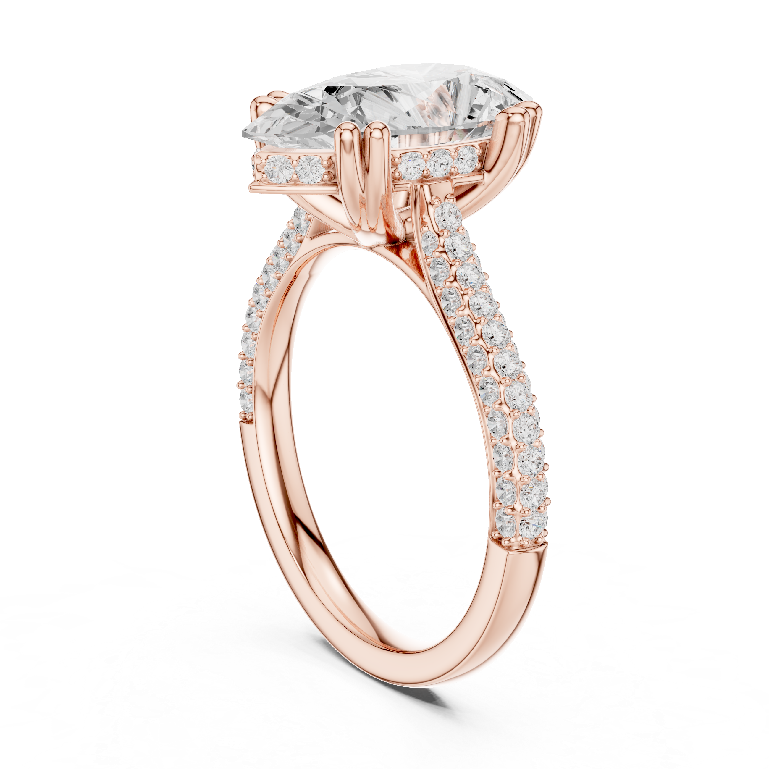 Pear Cut Double Pavé Hidden Halo Engagement Ring