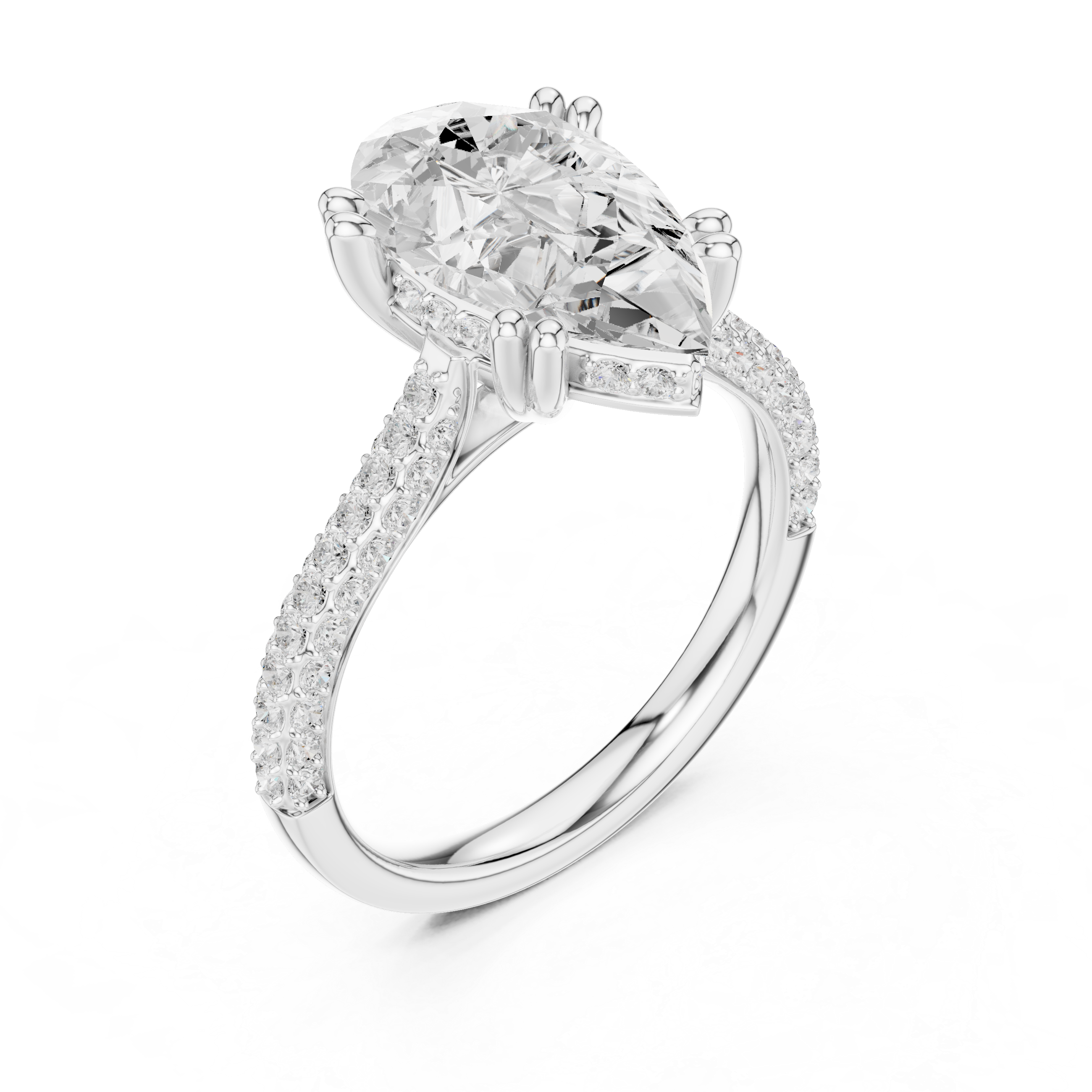 Pear Cut Double Pavé Hidden Halo Engagement Ring