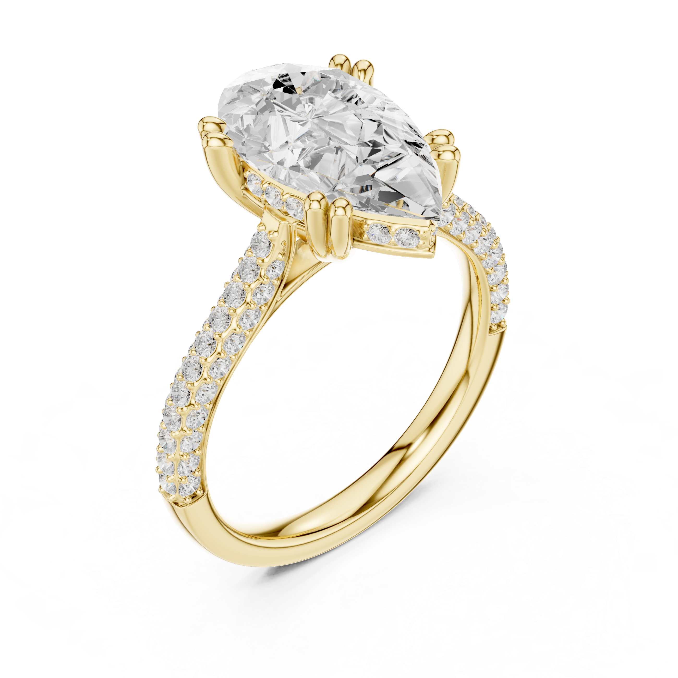 Pear Cut Double Pavé Hidden Halo Engagement Ring