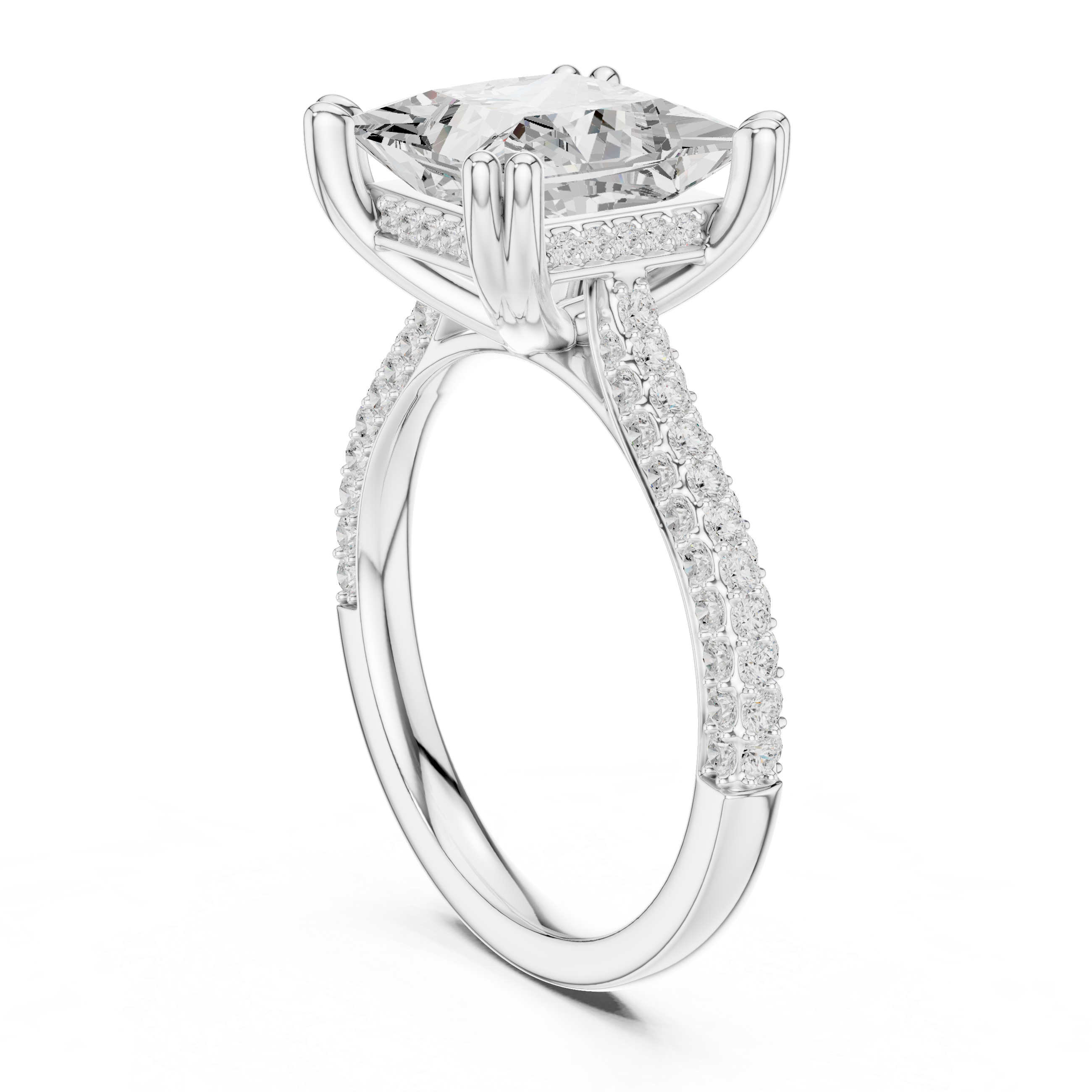 Princess Cut Double Pavé Hidden Halo Engagement Ring